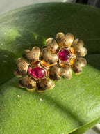18k Ruby Cabochon Heart Daisy Earrings