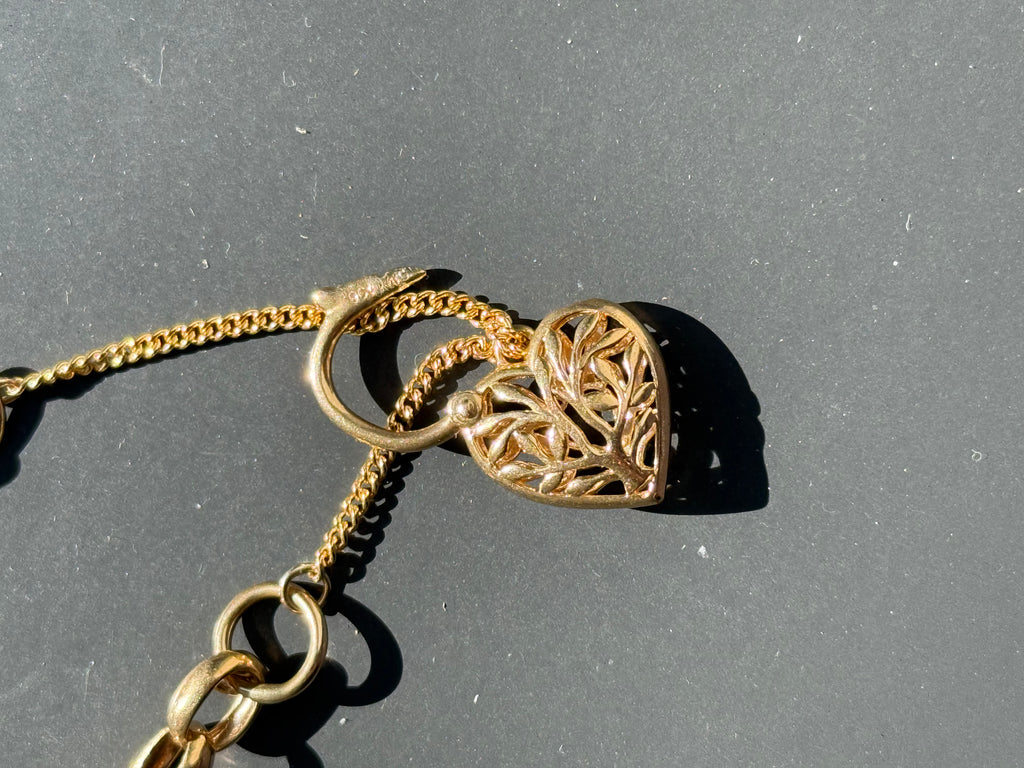 Antique Heart Padlock Chunky Rolo Bracelet