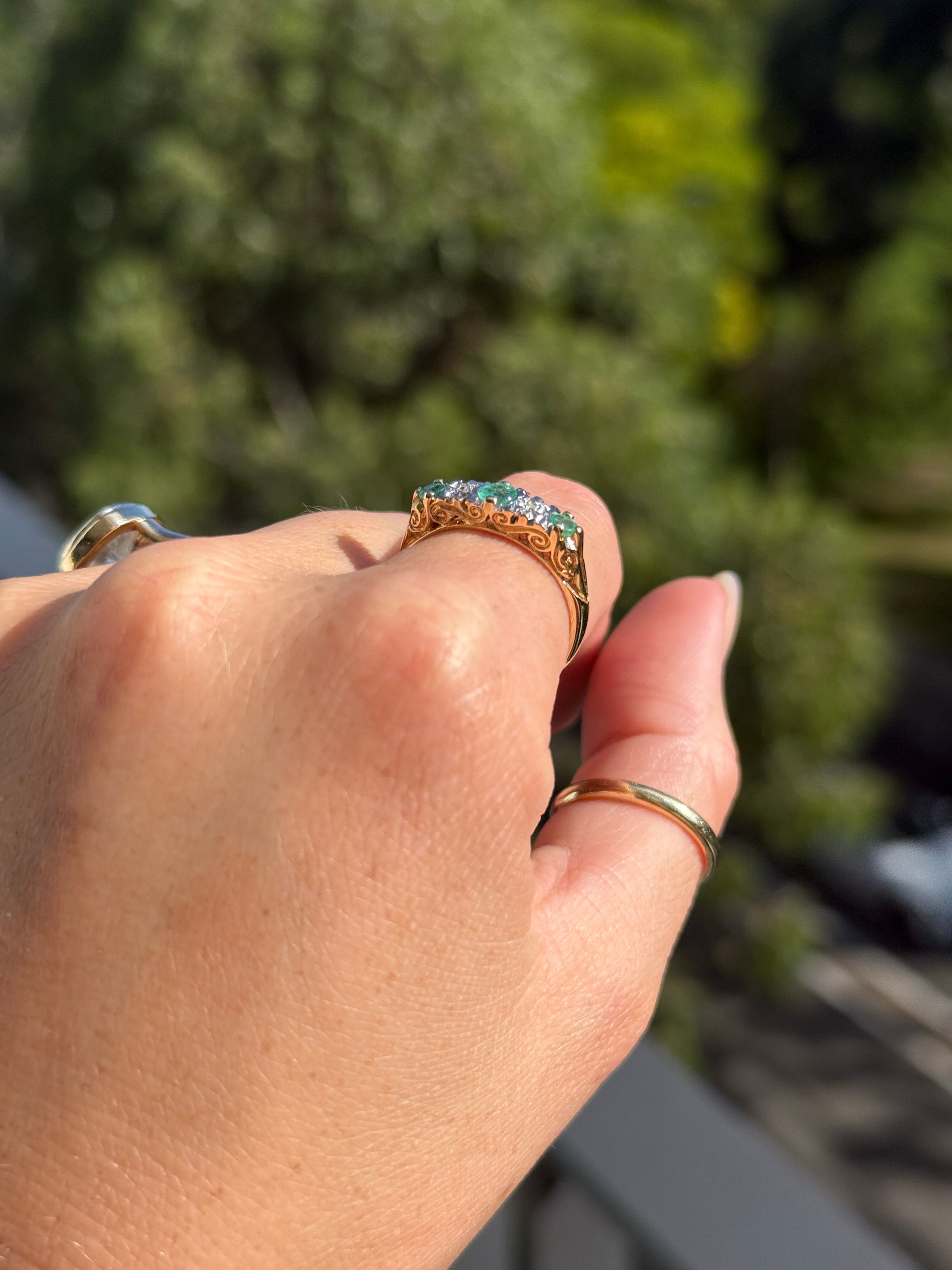 Filigree Emerald Diamond Band