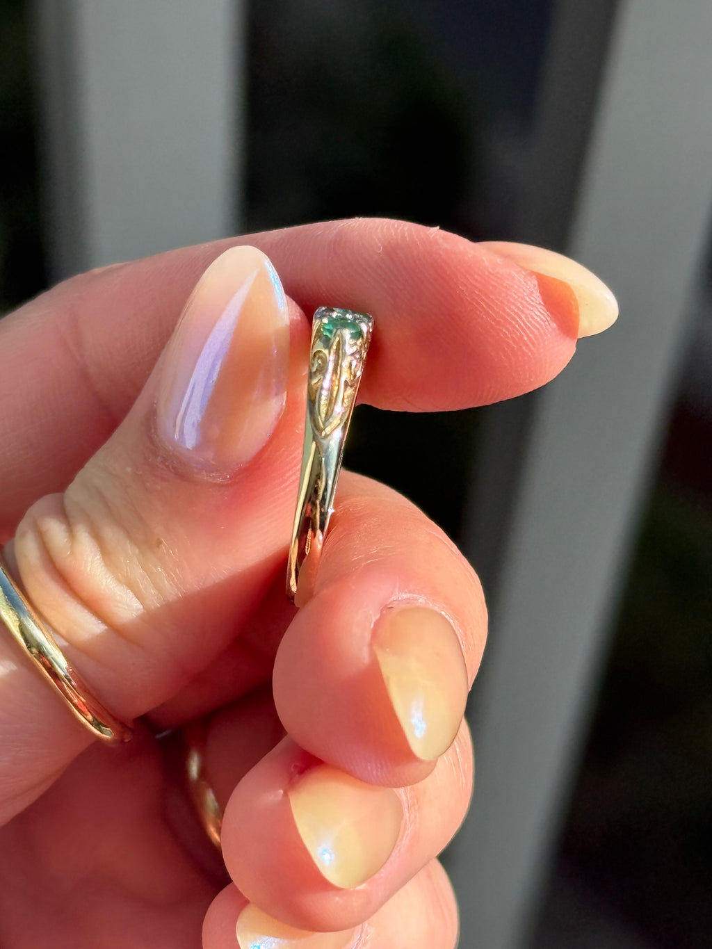 Filigree Emerald Diamond Band