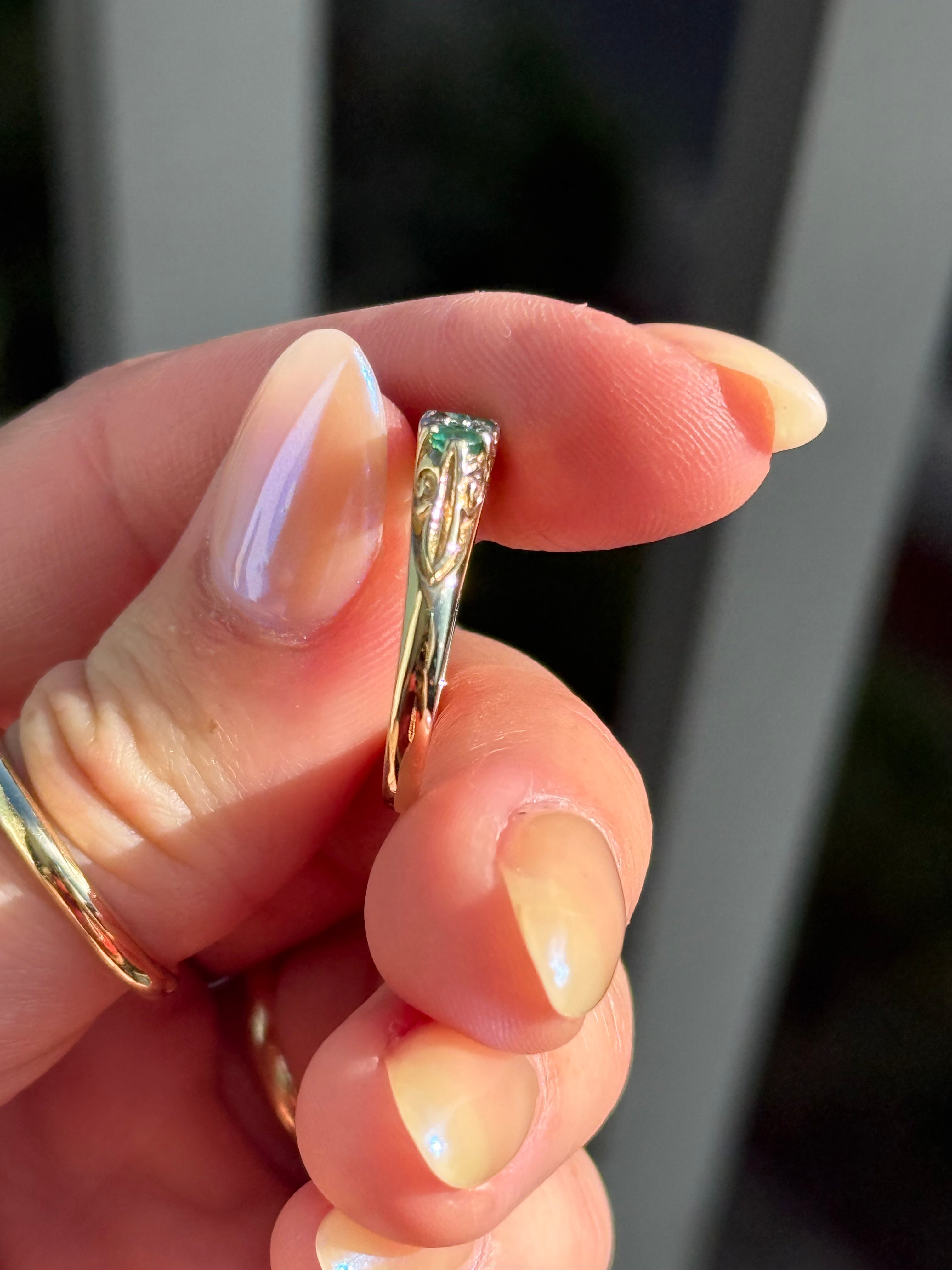 Filigree Emerald Diamond Band