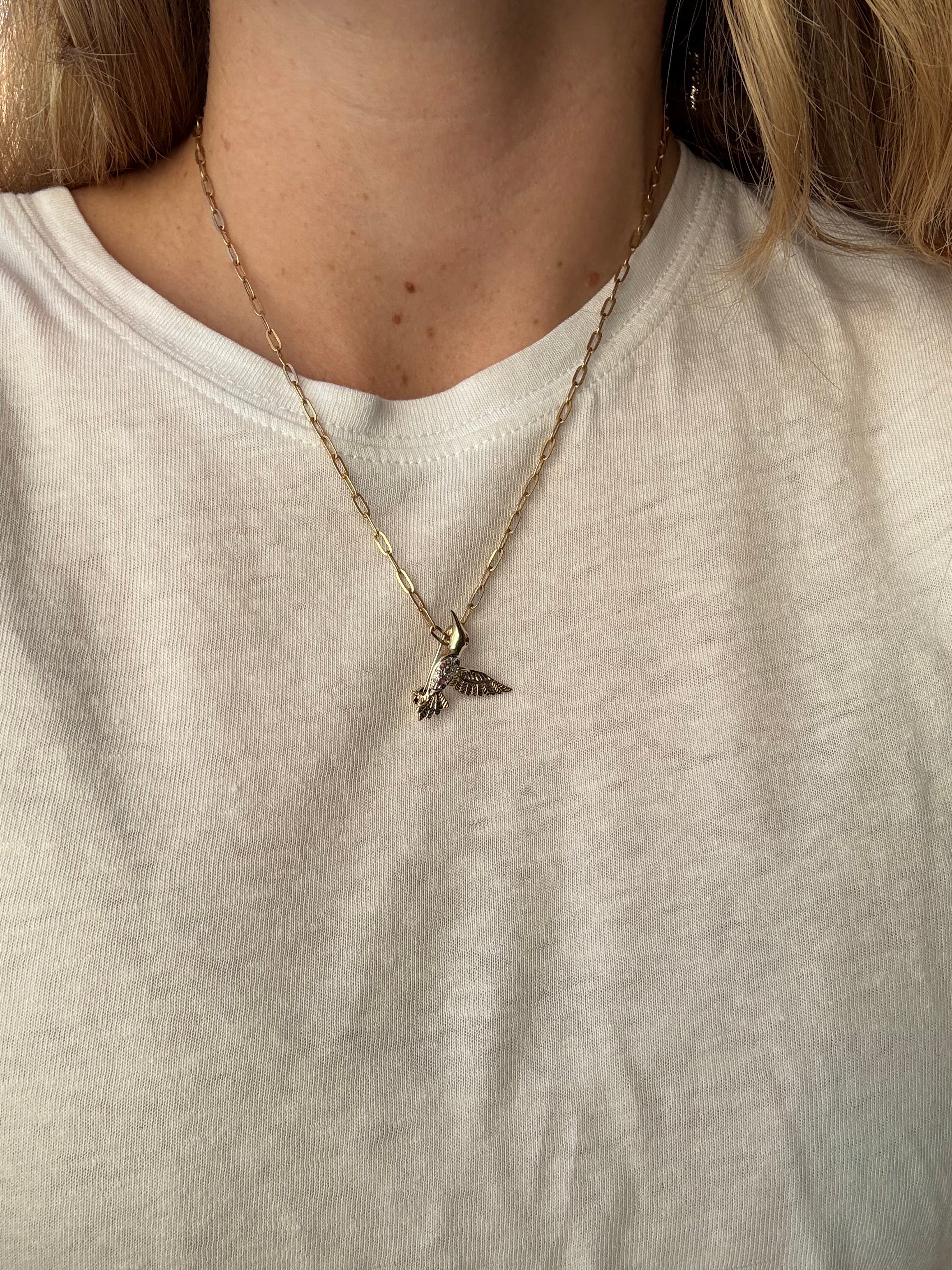 Gemstone Diamond Hummingbird Charm/ Pin