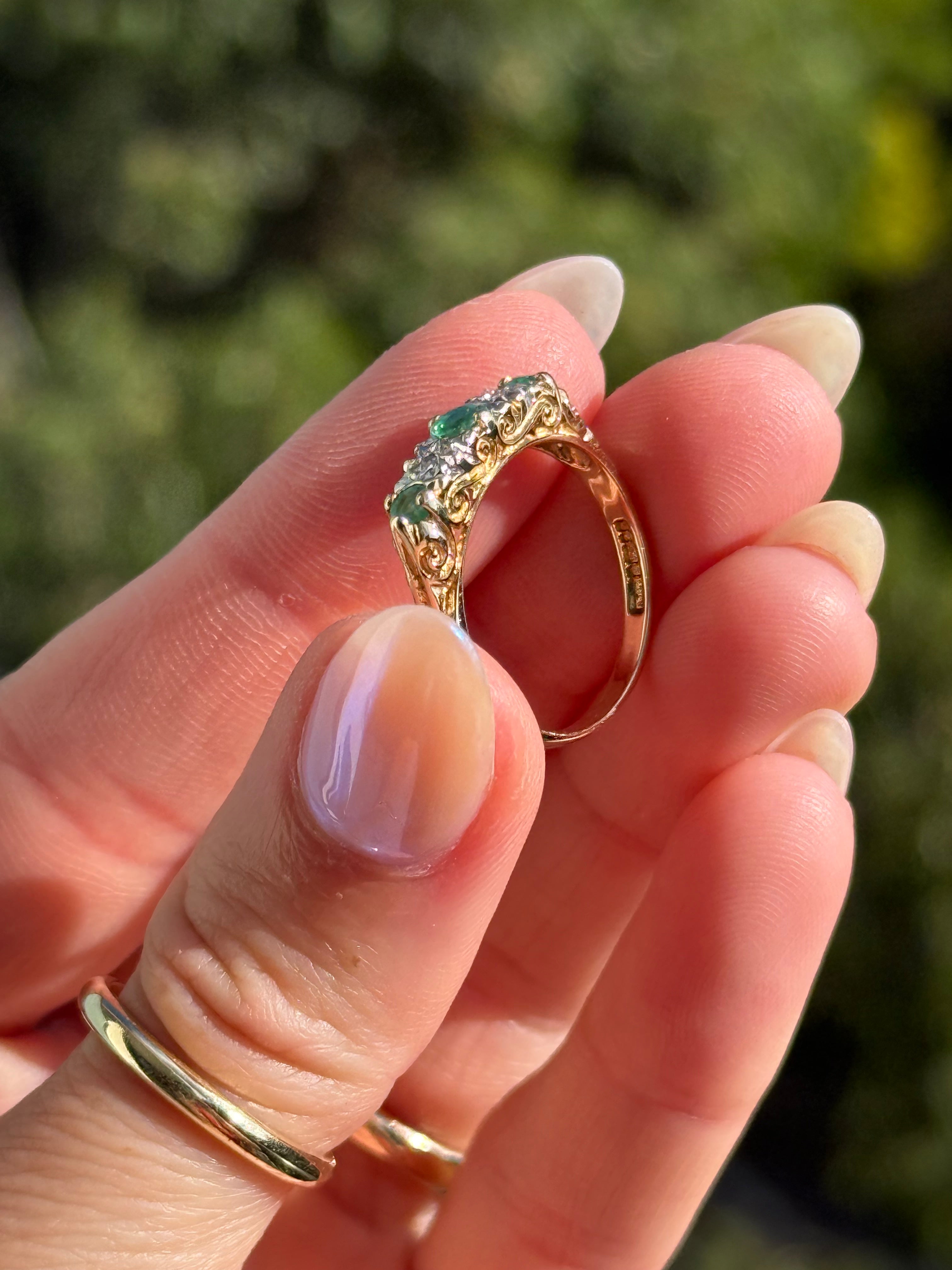 Filigree Emerald Diamond Band