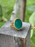 Green Chrysoprase Cabachon Signet Ring