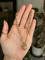 Antique Heart Padlock Chunky Rolo Bracelet