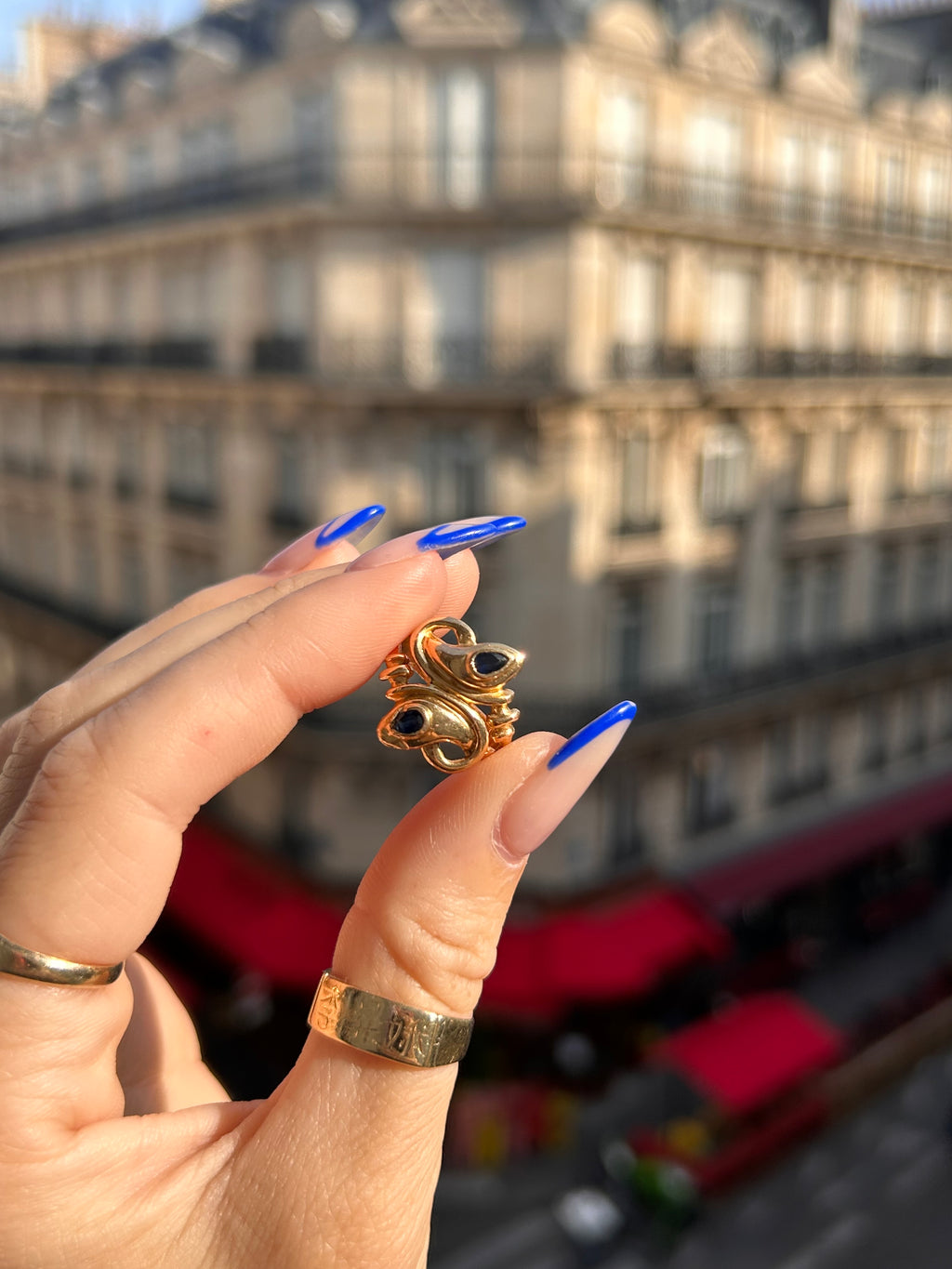 French Double Snake Sapphire Ring