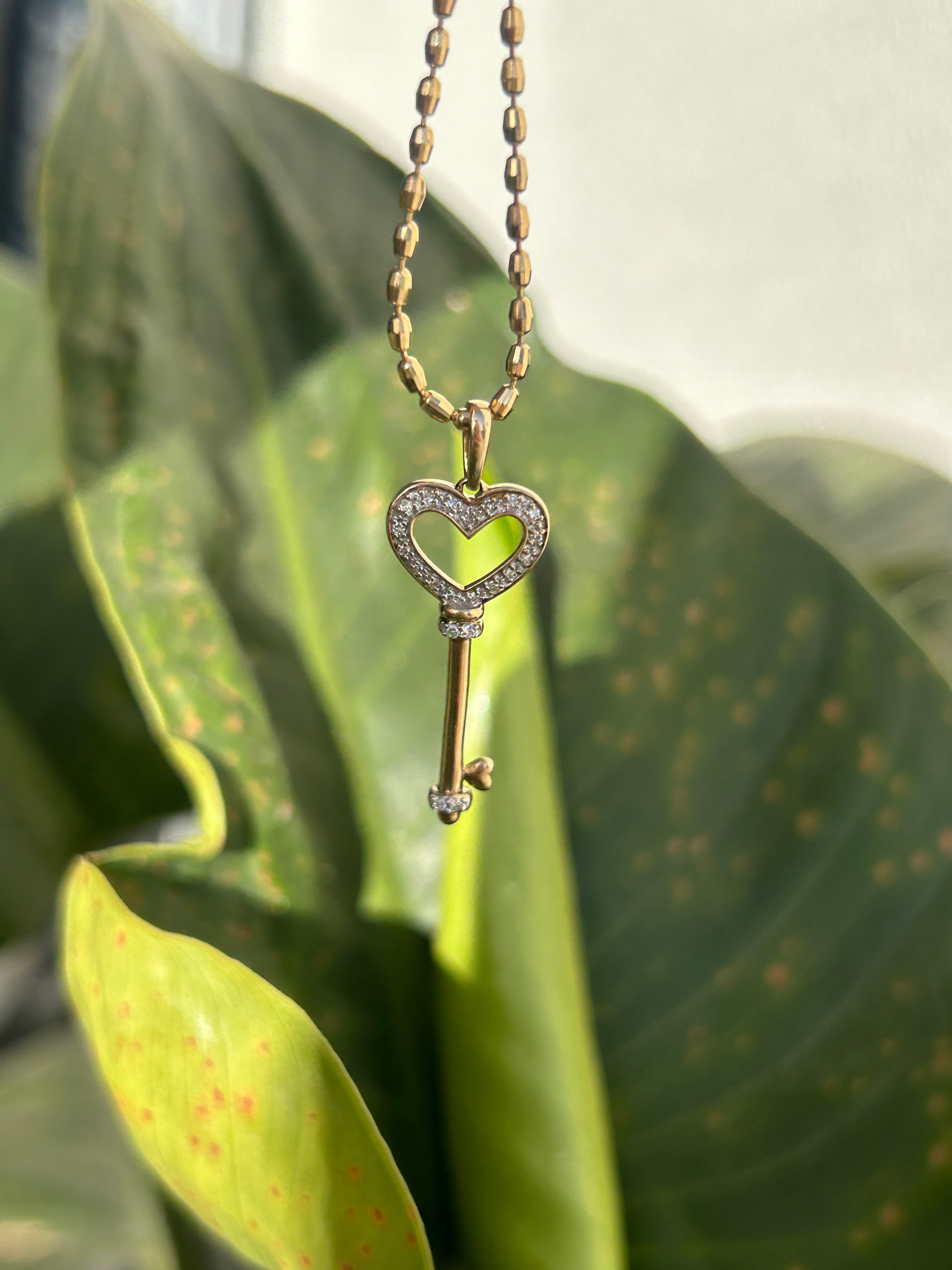 Diamond Heart Key Charm