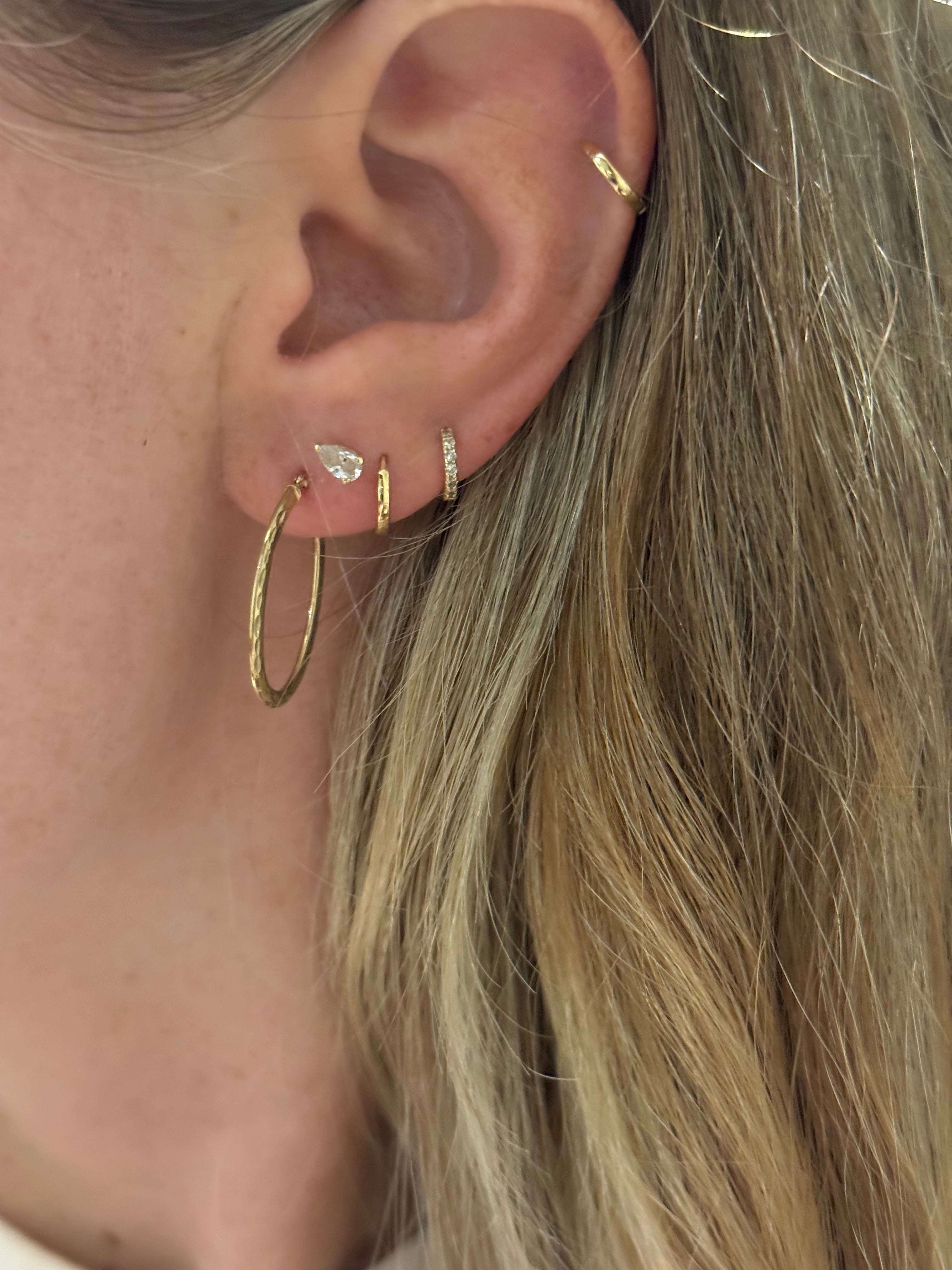 Hammered Diamond Cut Oval Hoops