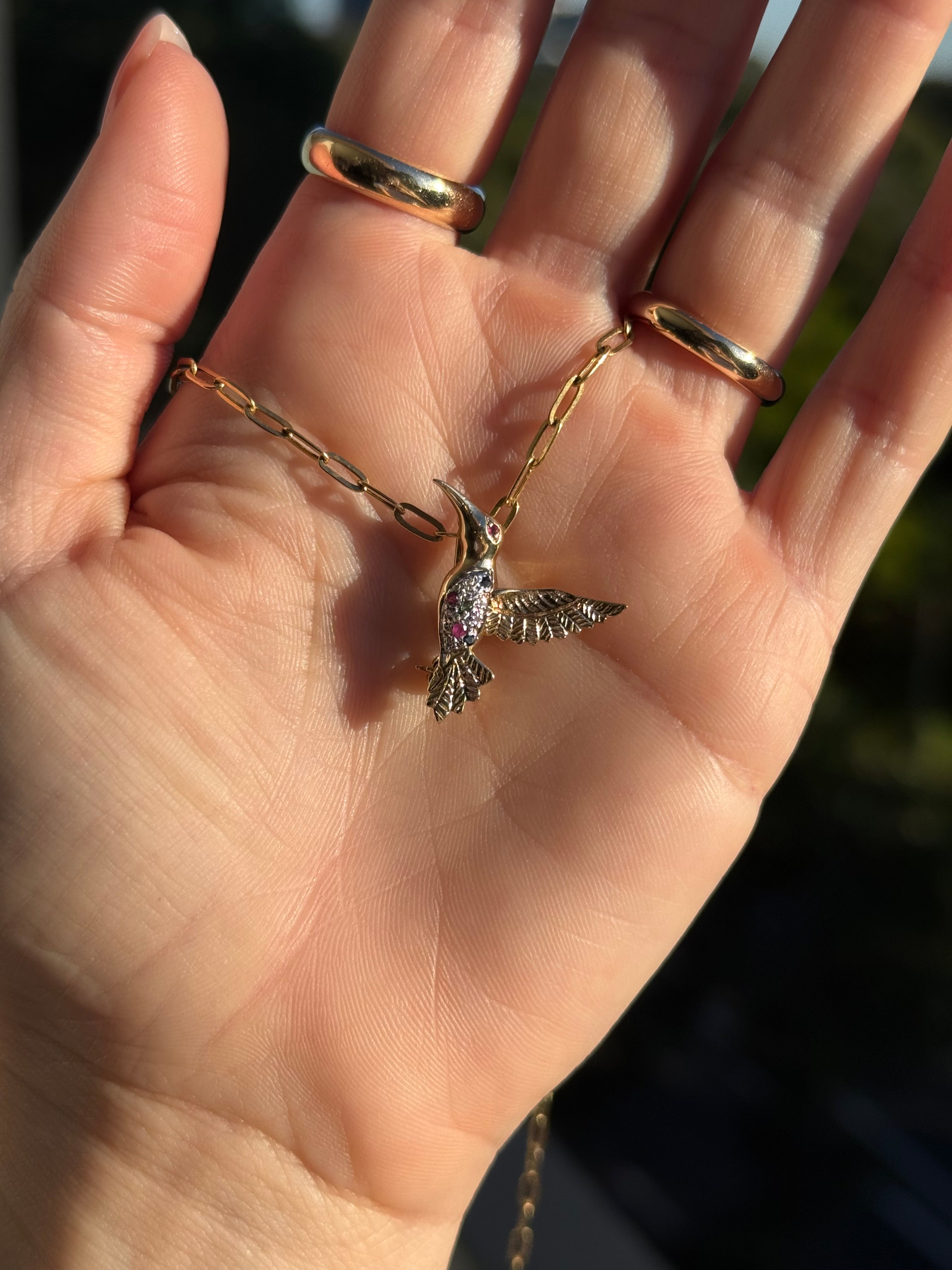 Gemstone Diamond Hummingbird Charm/ Pin