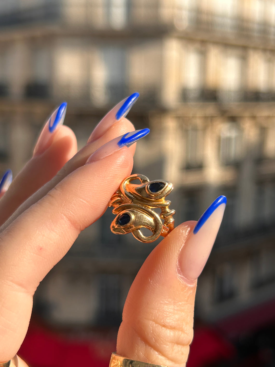 French Double Snake Sapphire Ring