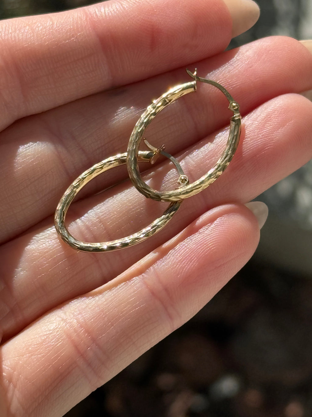 Hammered Diamond Cut Oval Hoops