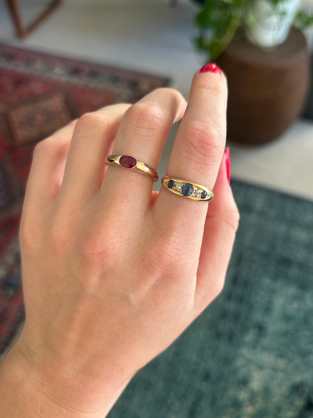 Sapphire Diamond Antique Band