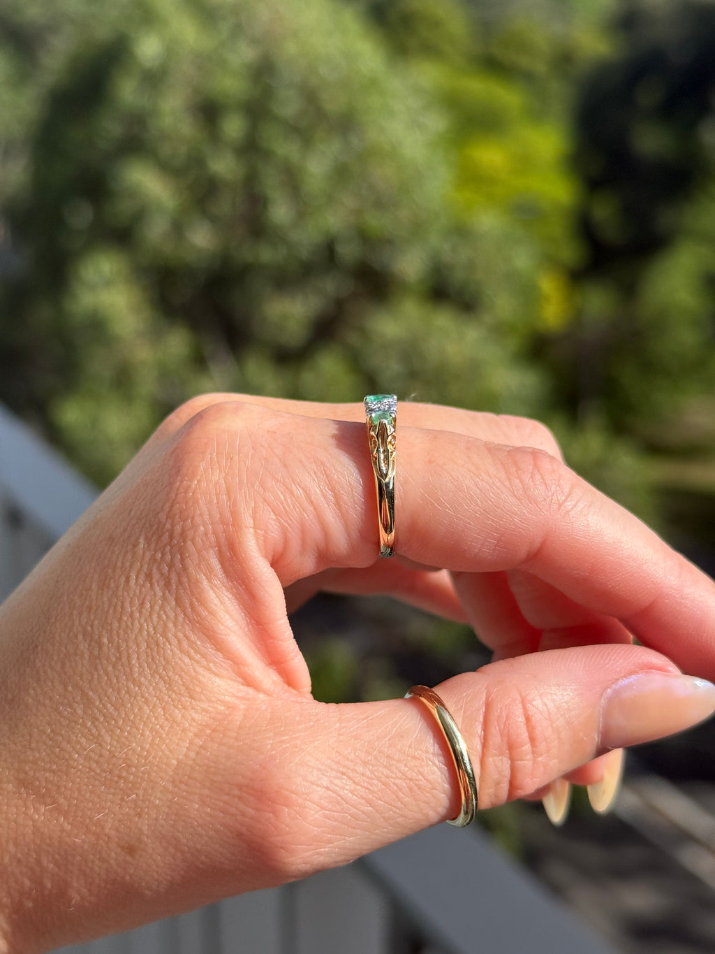 Filigree Emerald Diamond Band