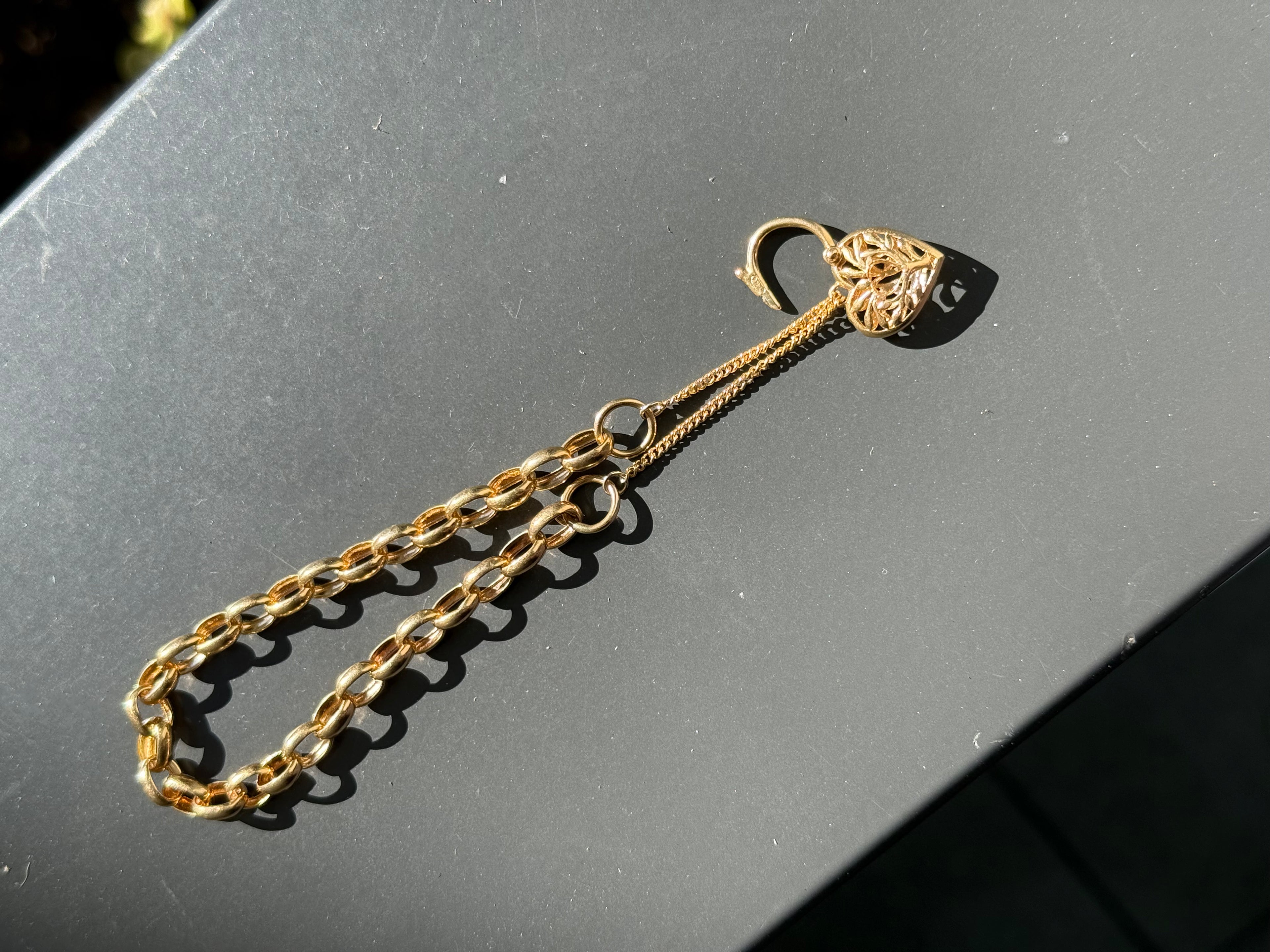 Antique Heart Padlock Chunky Rolo Bracelet