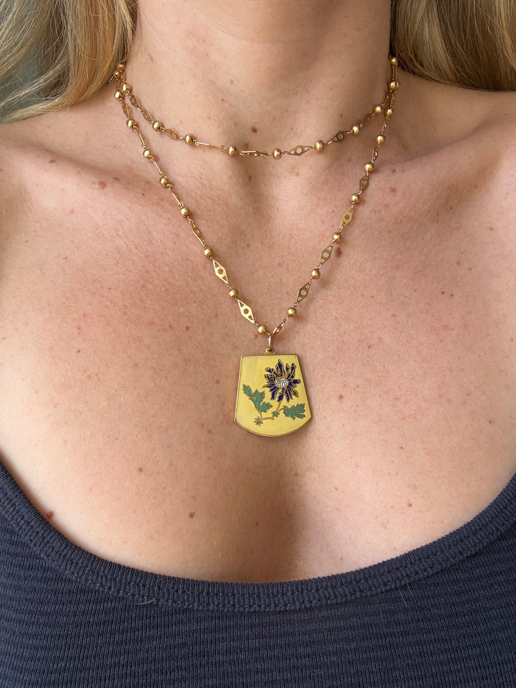 Yellow & Blue Chrysanthemum Pendant