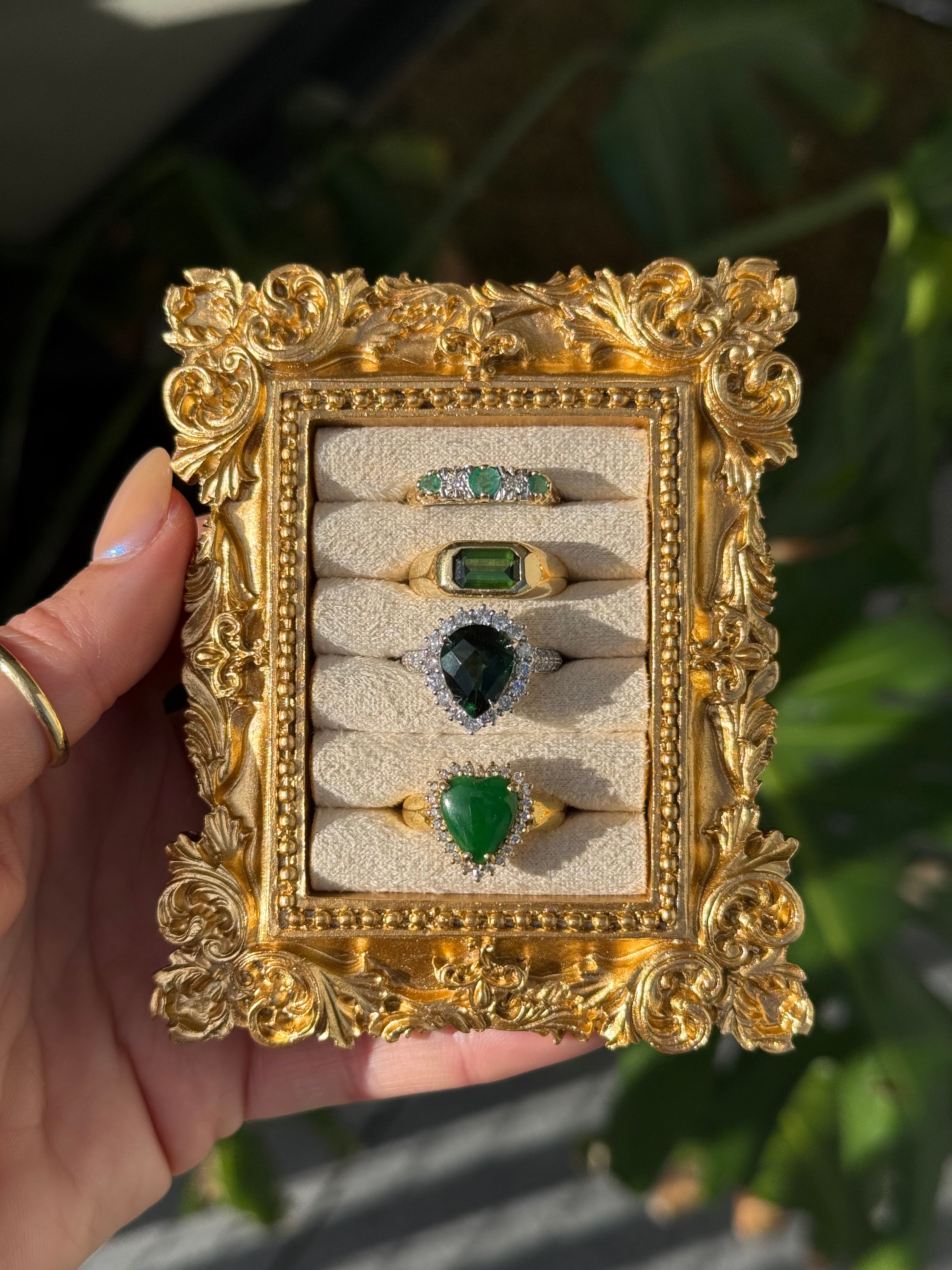 Emerald Cabochon Diamond Heart Ring