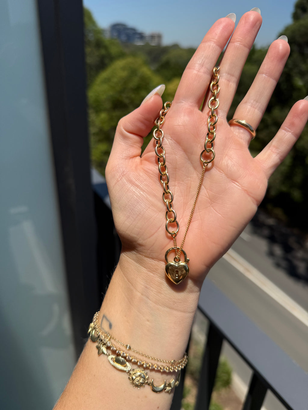 Rolo Heart Padlock Bracelet