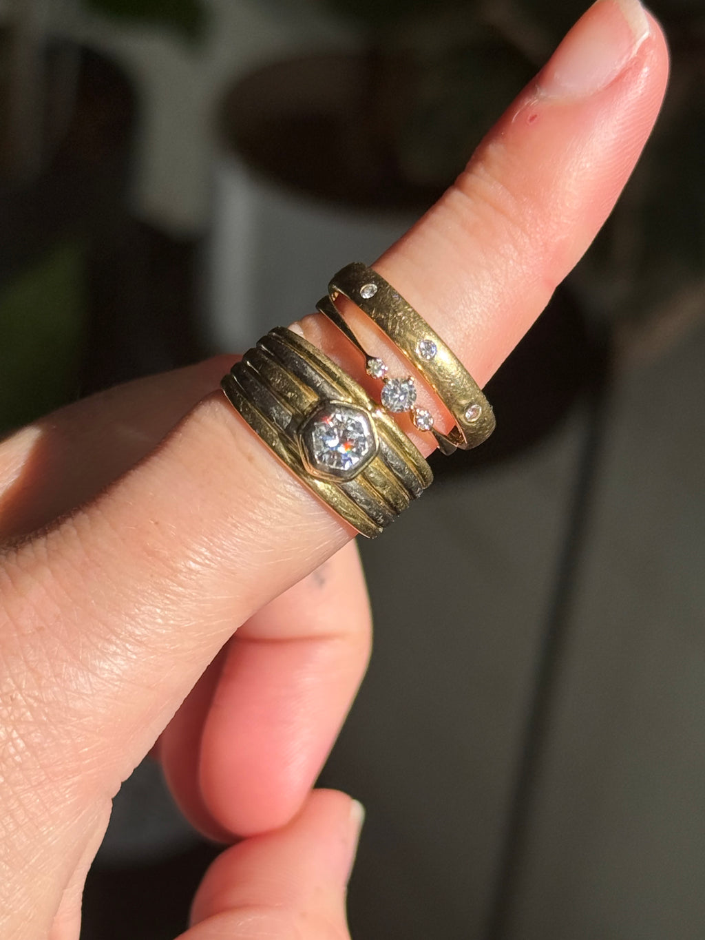 Striped Chunky Diamond Ring