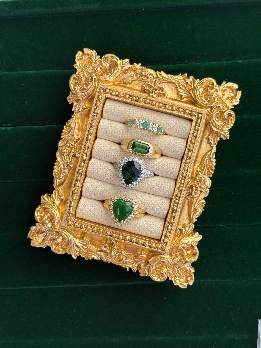 Emerald Cabochon Diamond Heart Ring