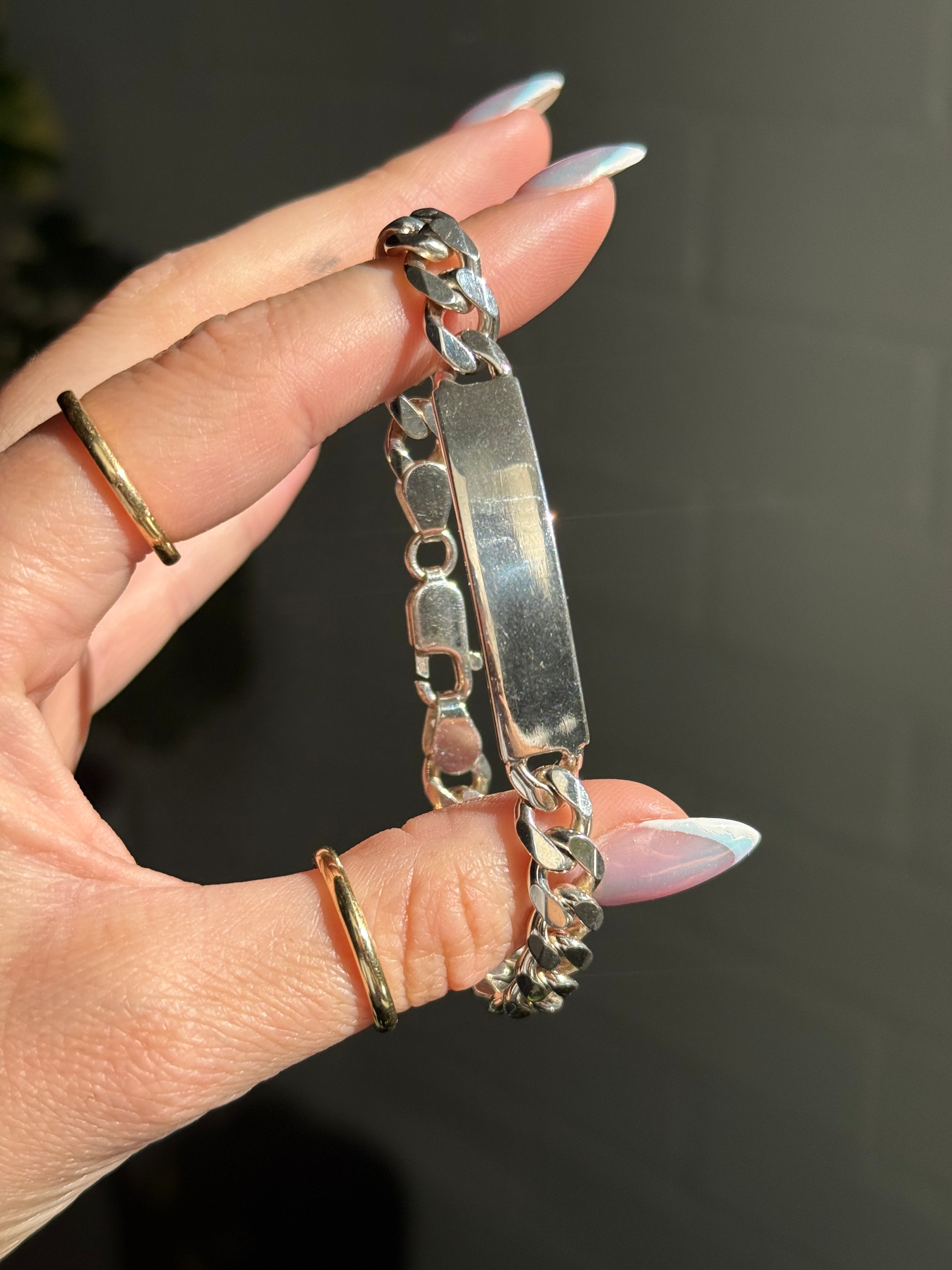 Silver Solid ID Curb Bracelet
