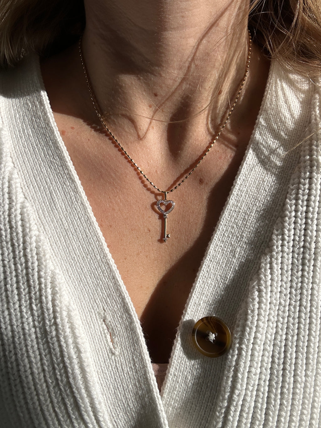 Diamond Heart Key Charm