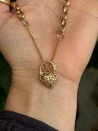 Antique Heart Padlock Chunky Rolo Bracelet