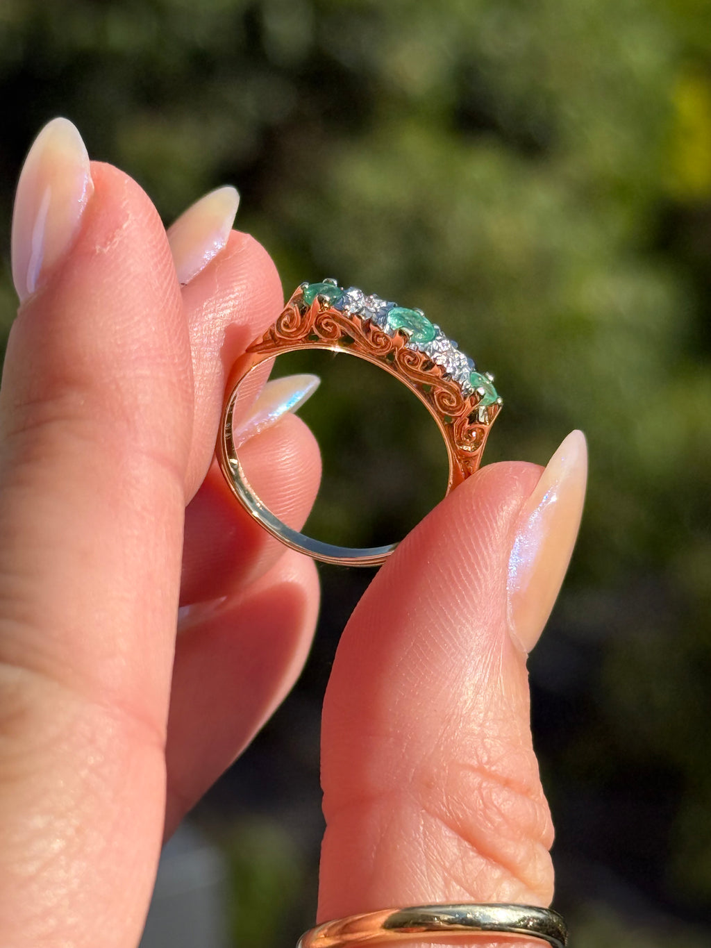 Filigree Emerald Diamond Band