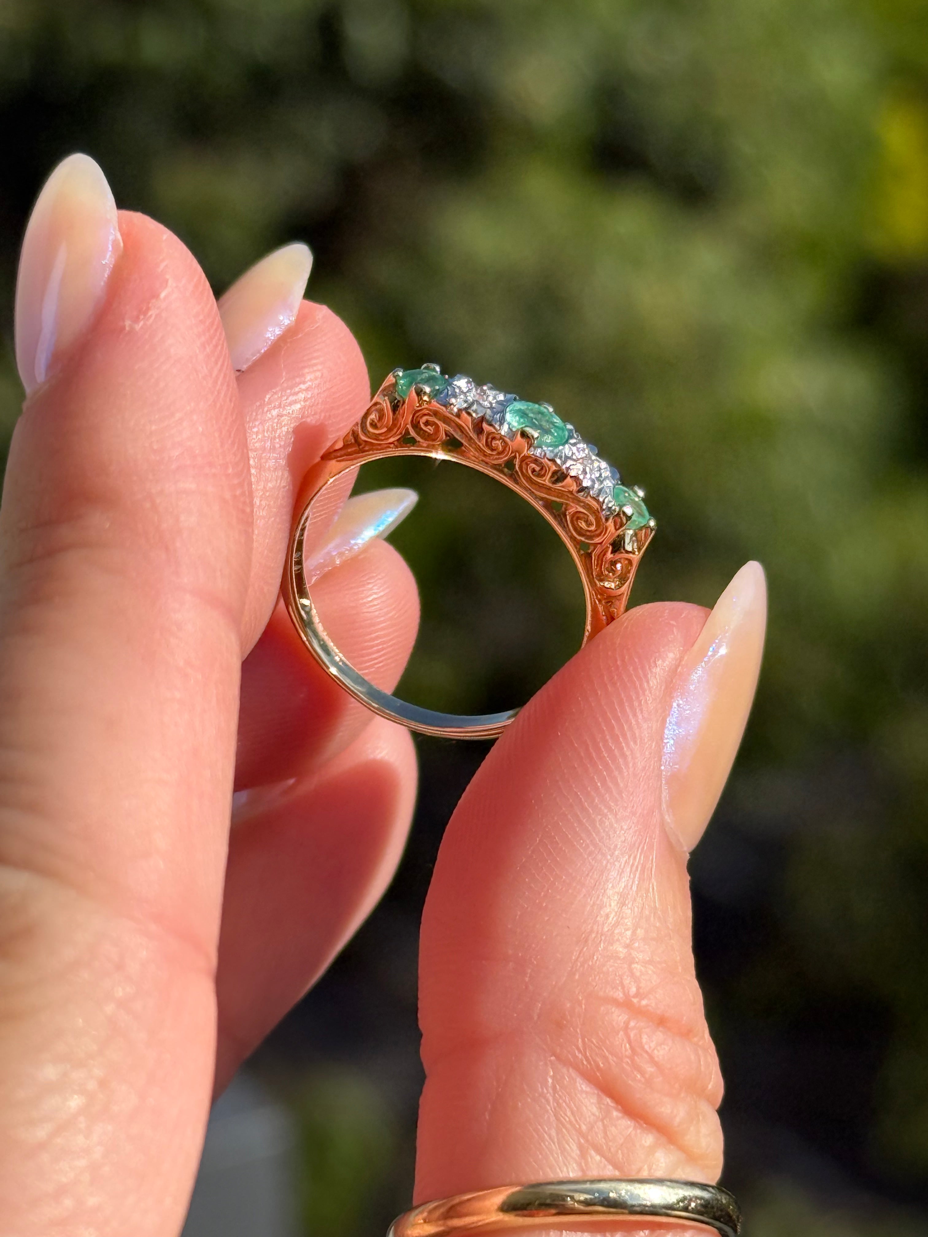 Filigree Emerald Diamond Band