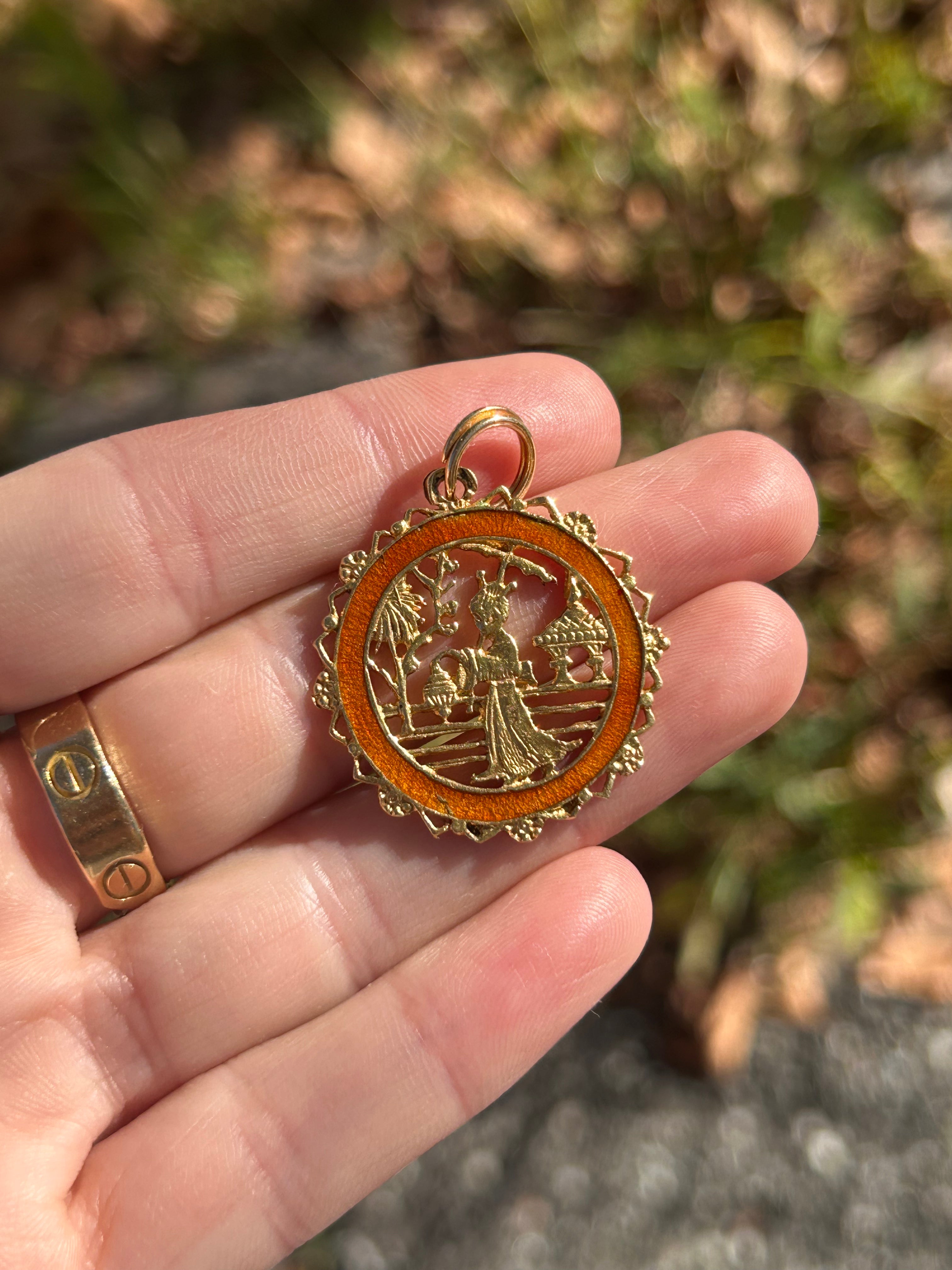 Geisha Enamel Medallion