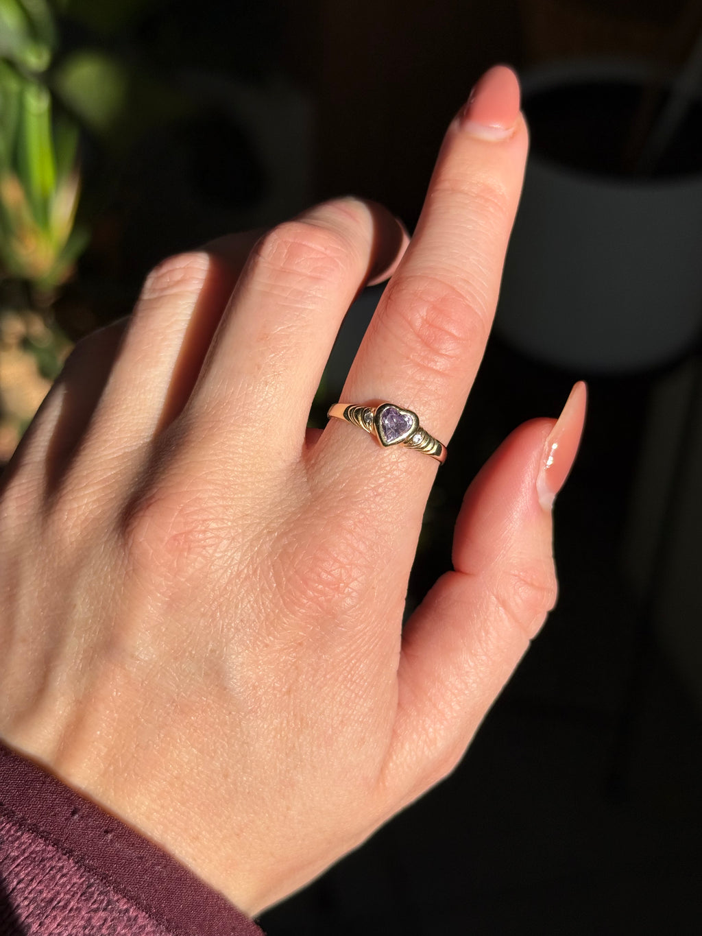 Amethyst Diamond Heart Ring