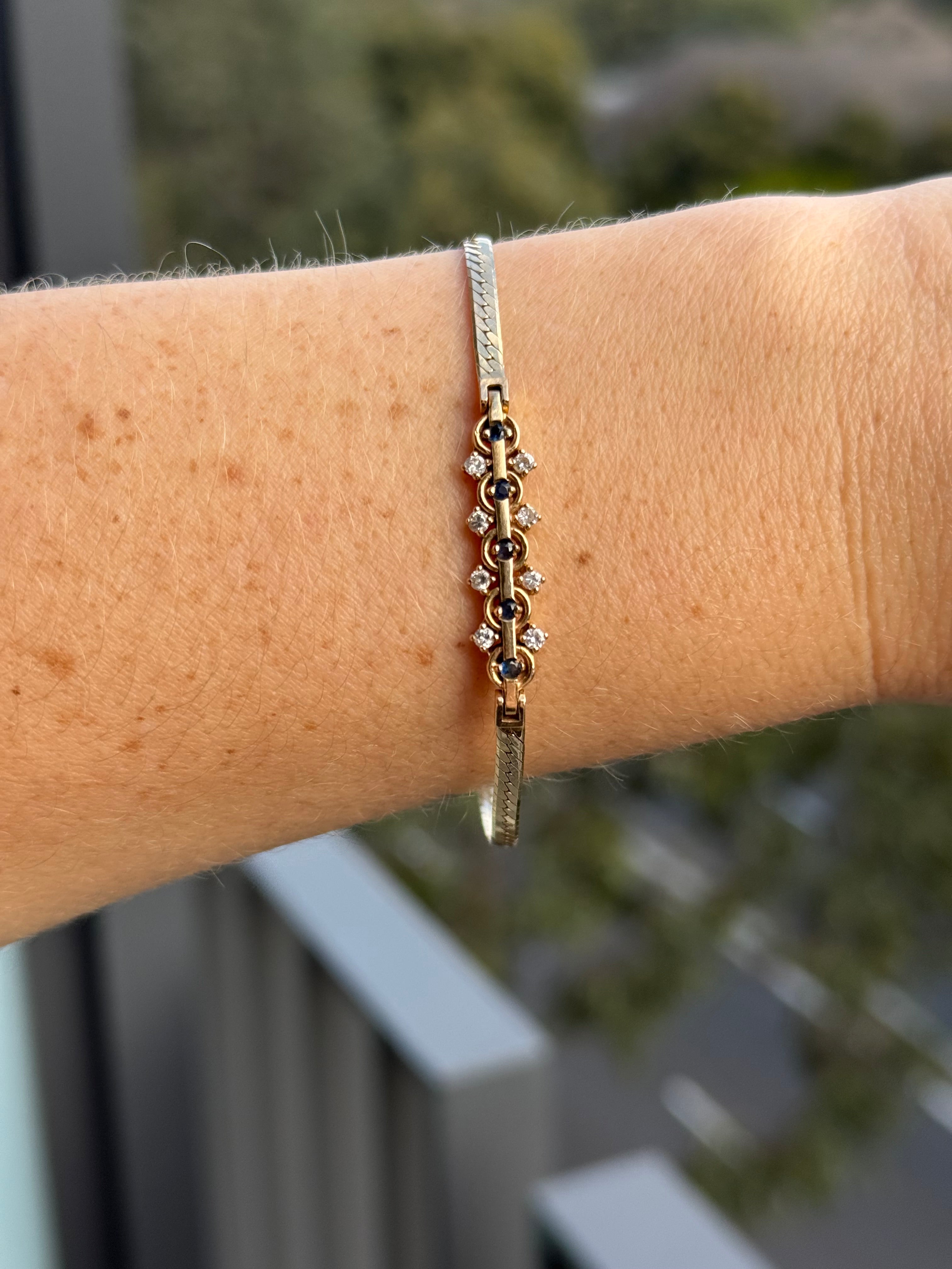 Diamond Sapphire Herringbone Bracelet
