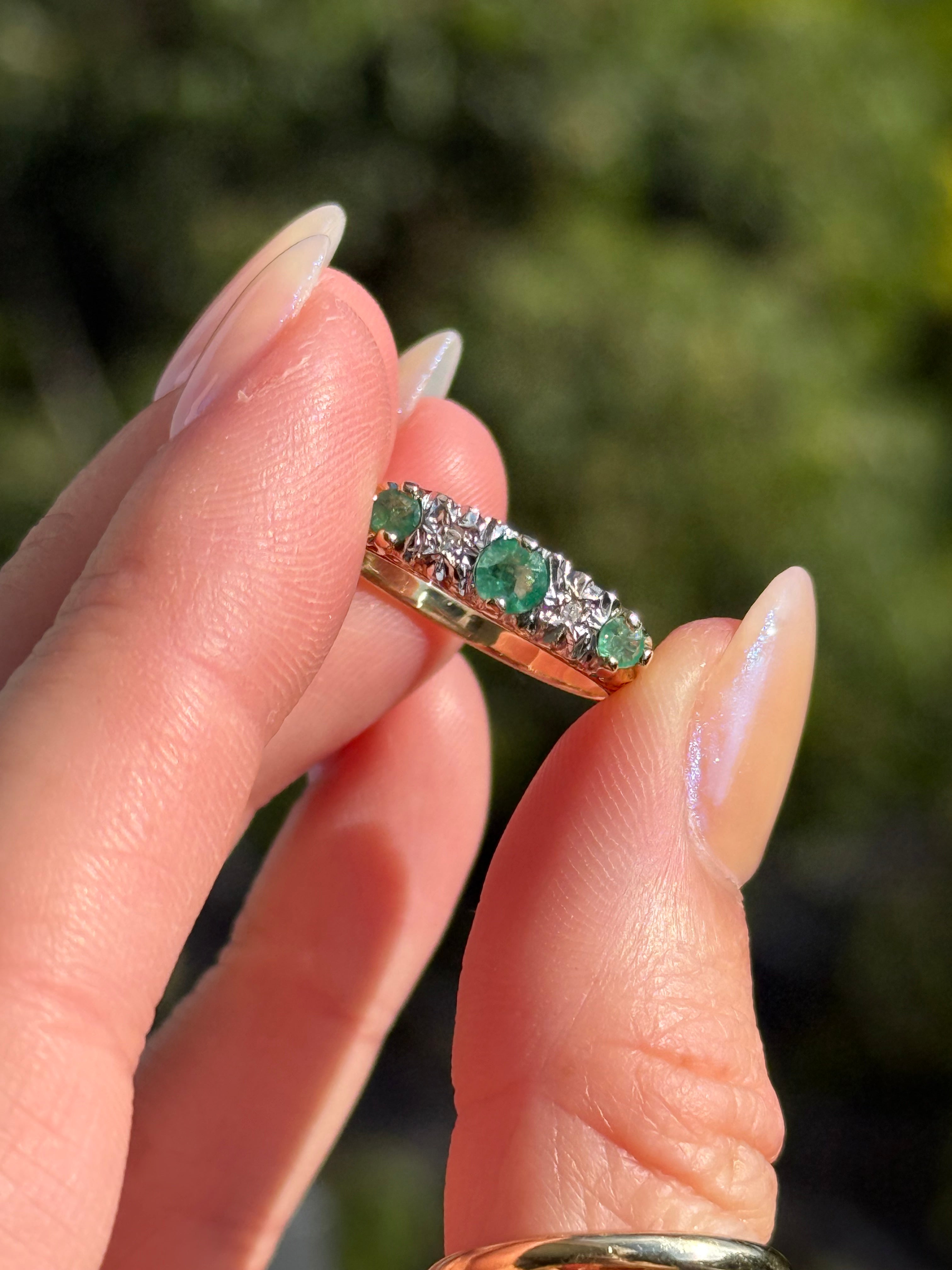 Filigree Emerald Diamond Band