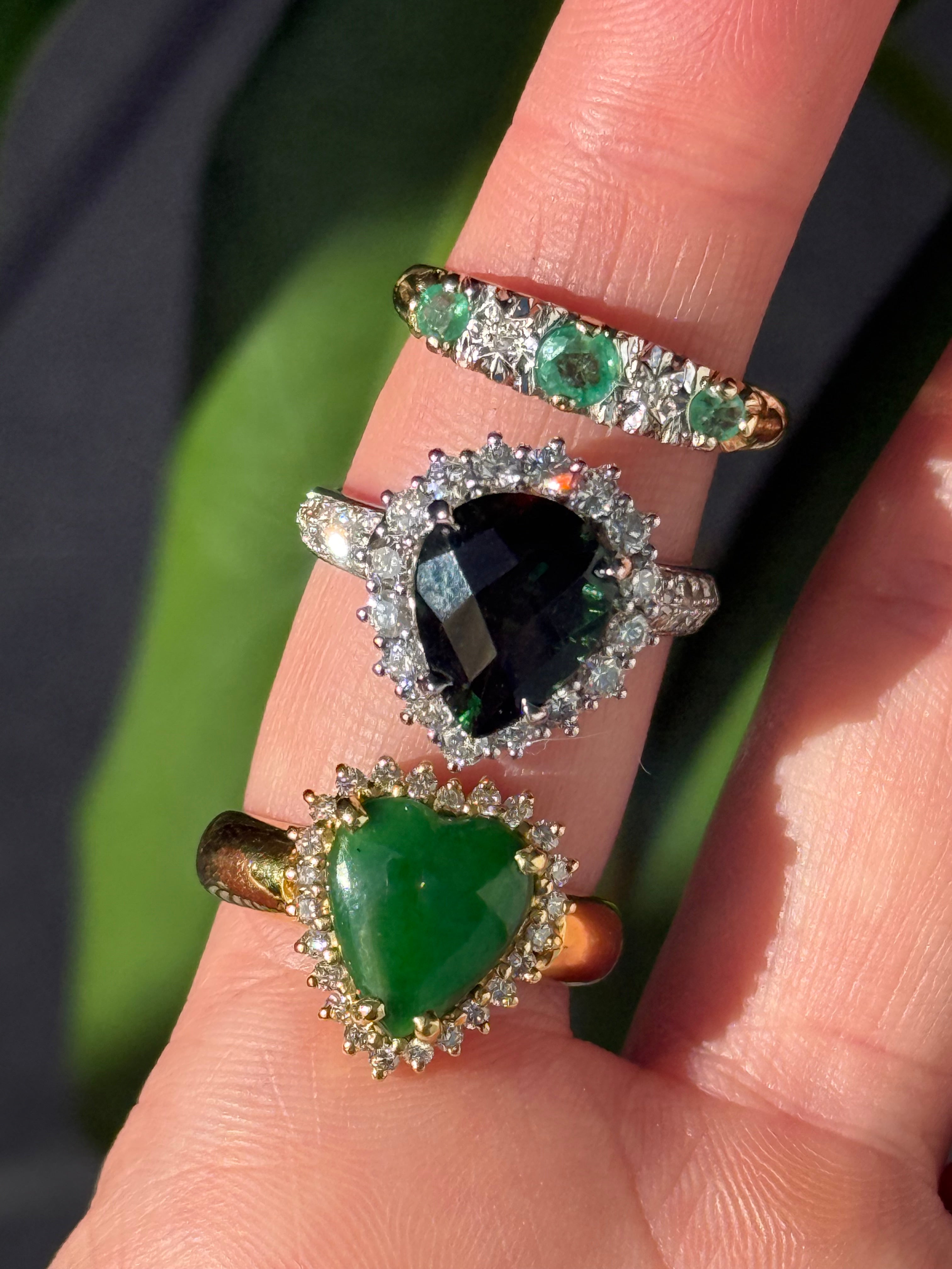 Emerald Cabochon Diamond Heart Ring