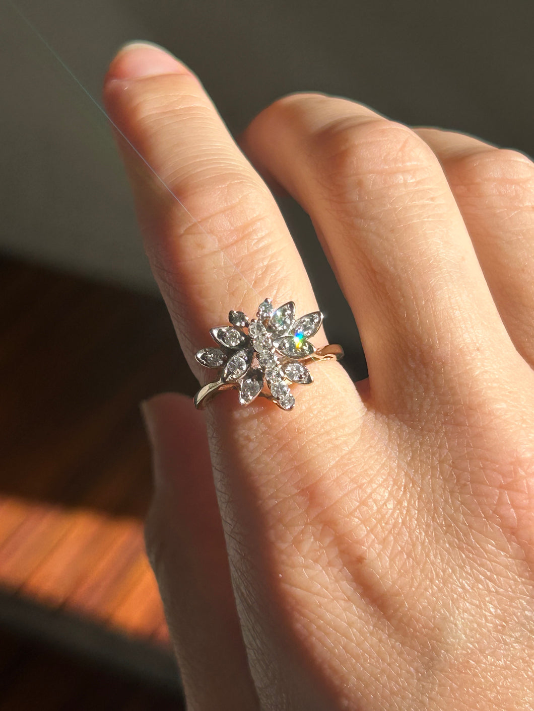 Diamond Dragonfly Cluster Ring