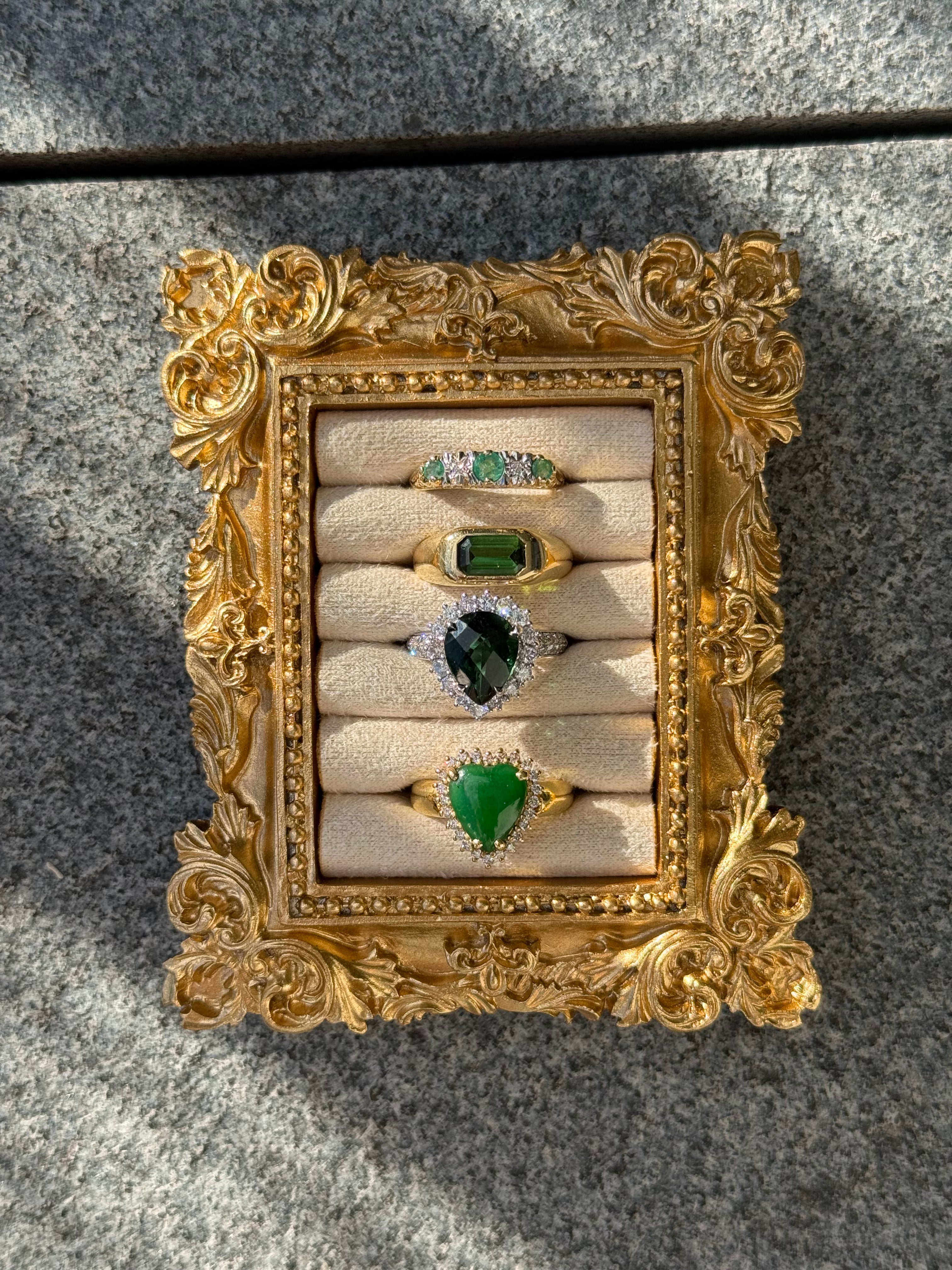 Emerald Cabochon Diamond Heart Ring