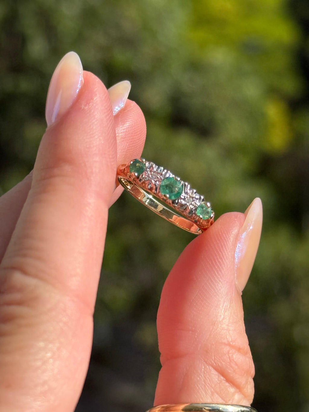 Filigree Emerald Diamond Band