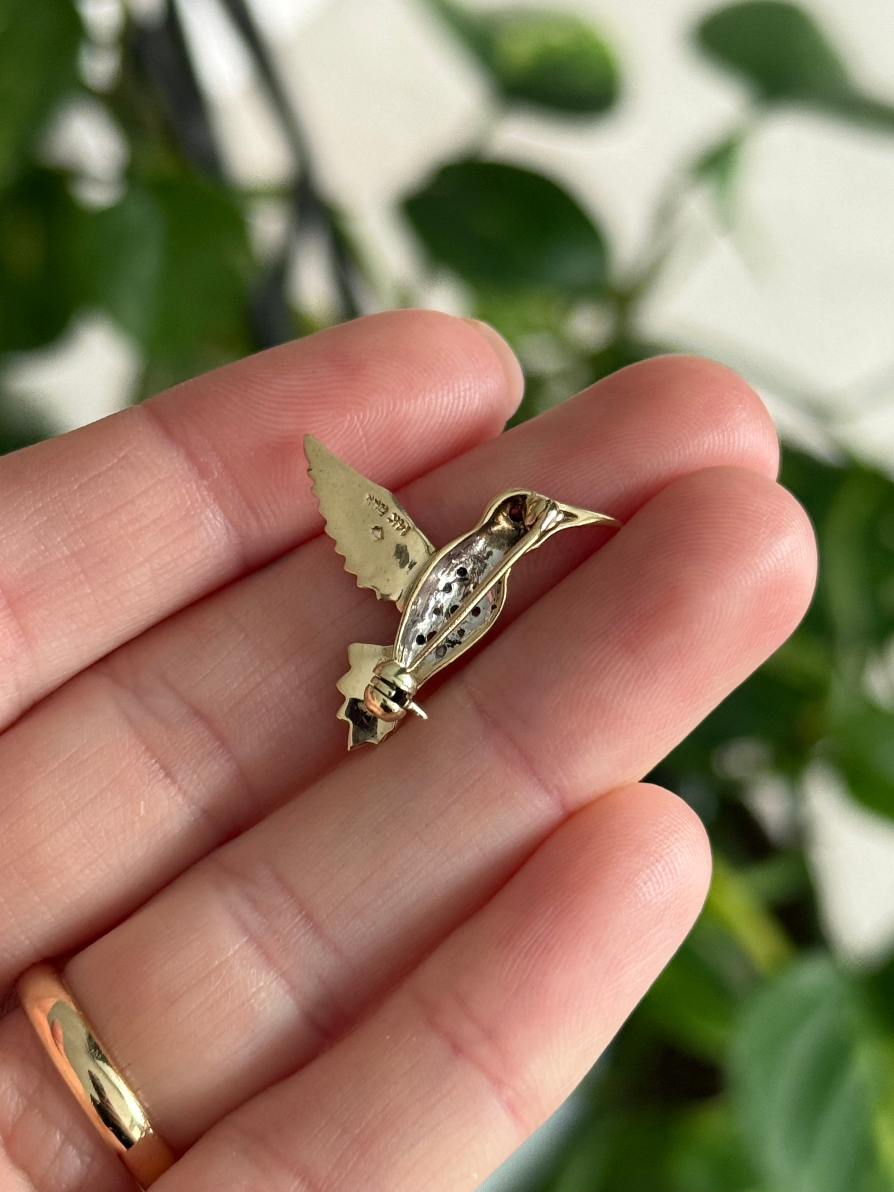 Gemstone Diamond Hummingbird Charm/ Pin