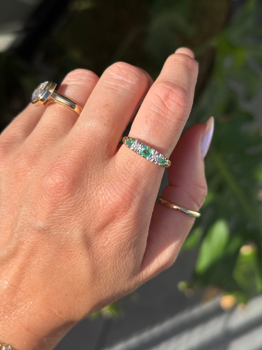 Filigree Emerald Diamond Band