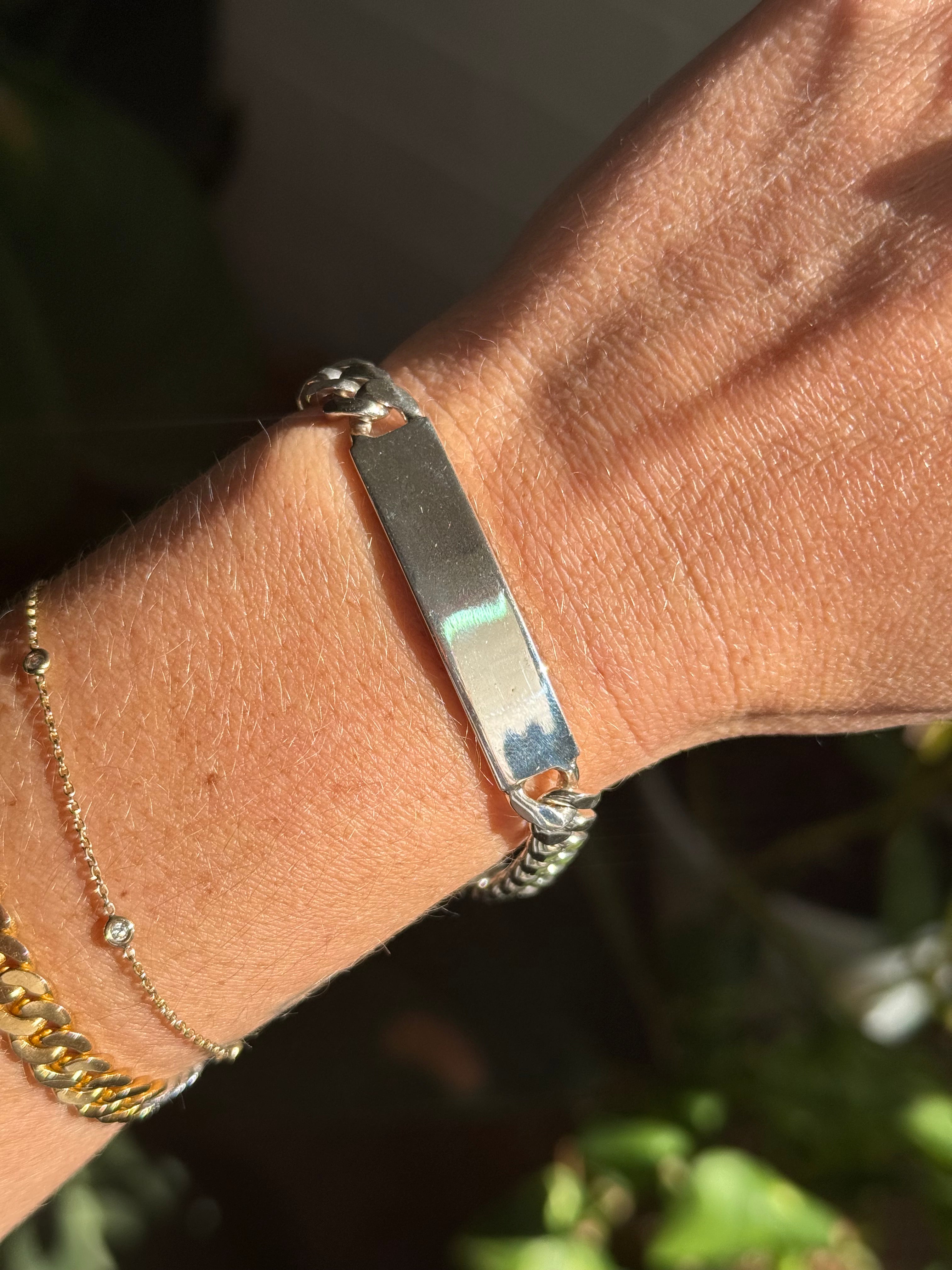 Silver Solid ID Curb Bracelet
