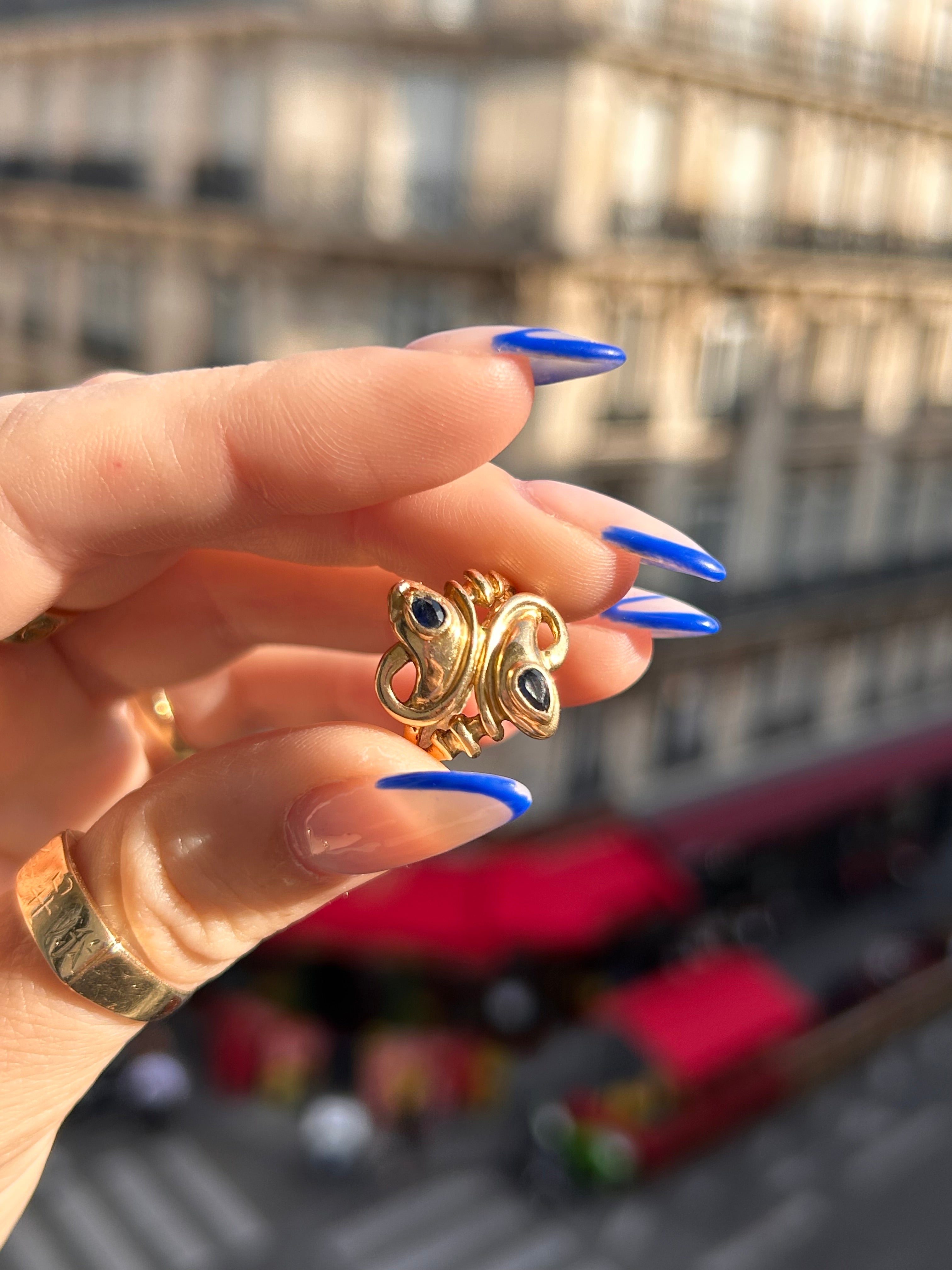 French Double Snake Sapphire Ring