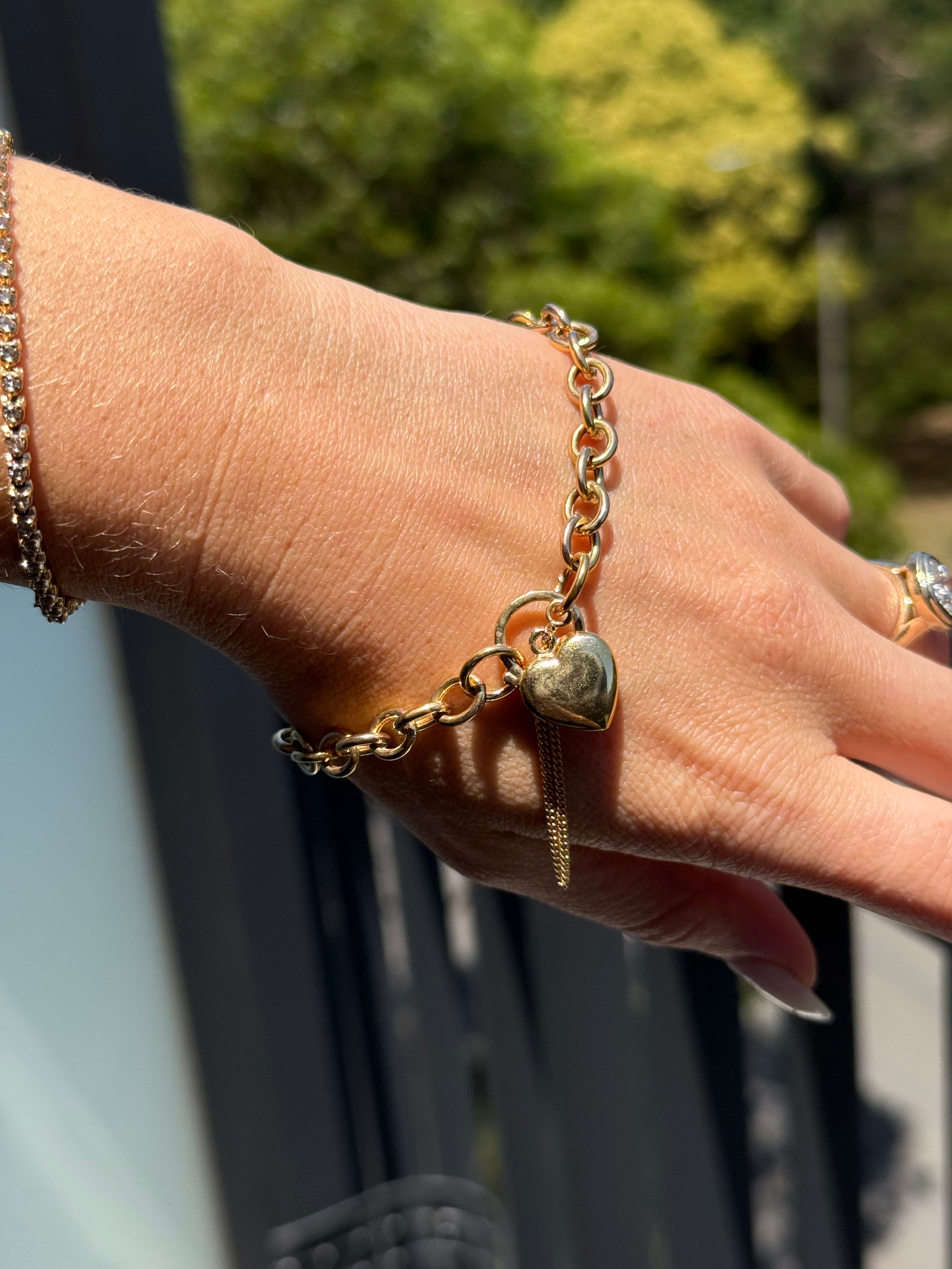 Rolo Heart Padlock Bracelet