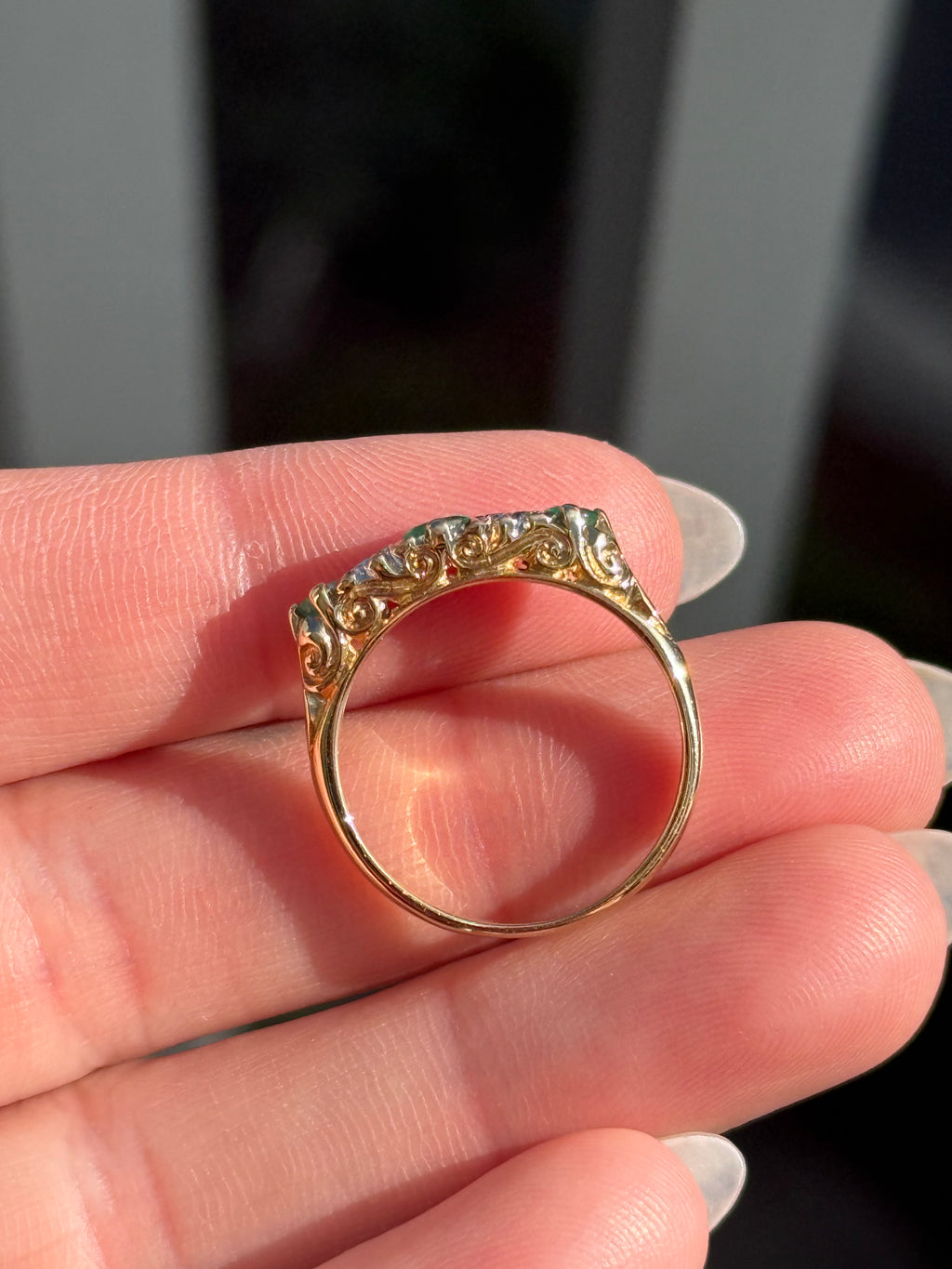 Filigree Emerald Diamond Band