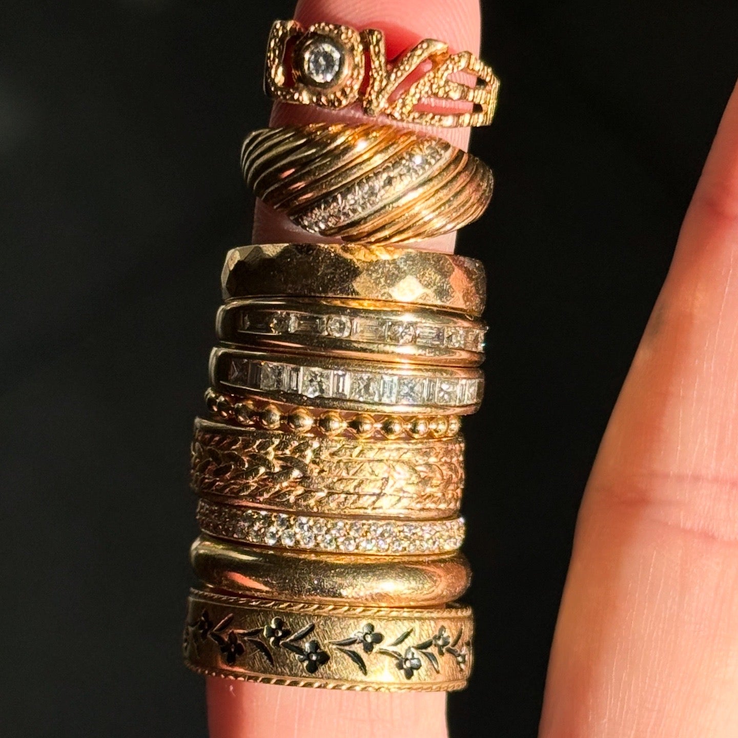 Textured Diamond Love Ring