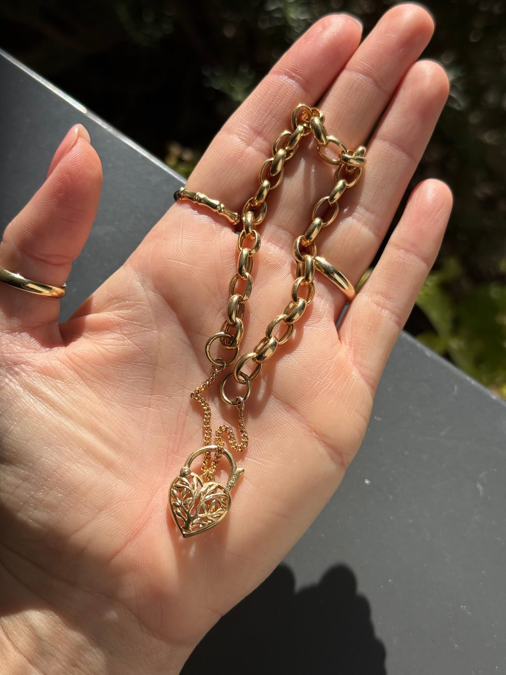 Antique Heart Padlock Chunky Rolo Bracelet