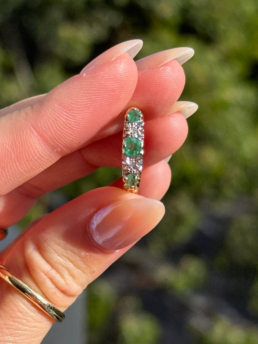 Filigree Emerald Diamond Band