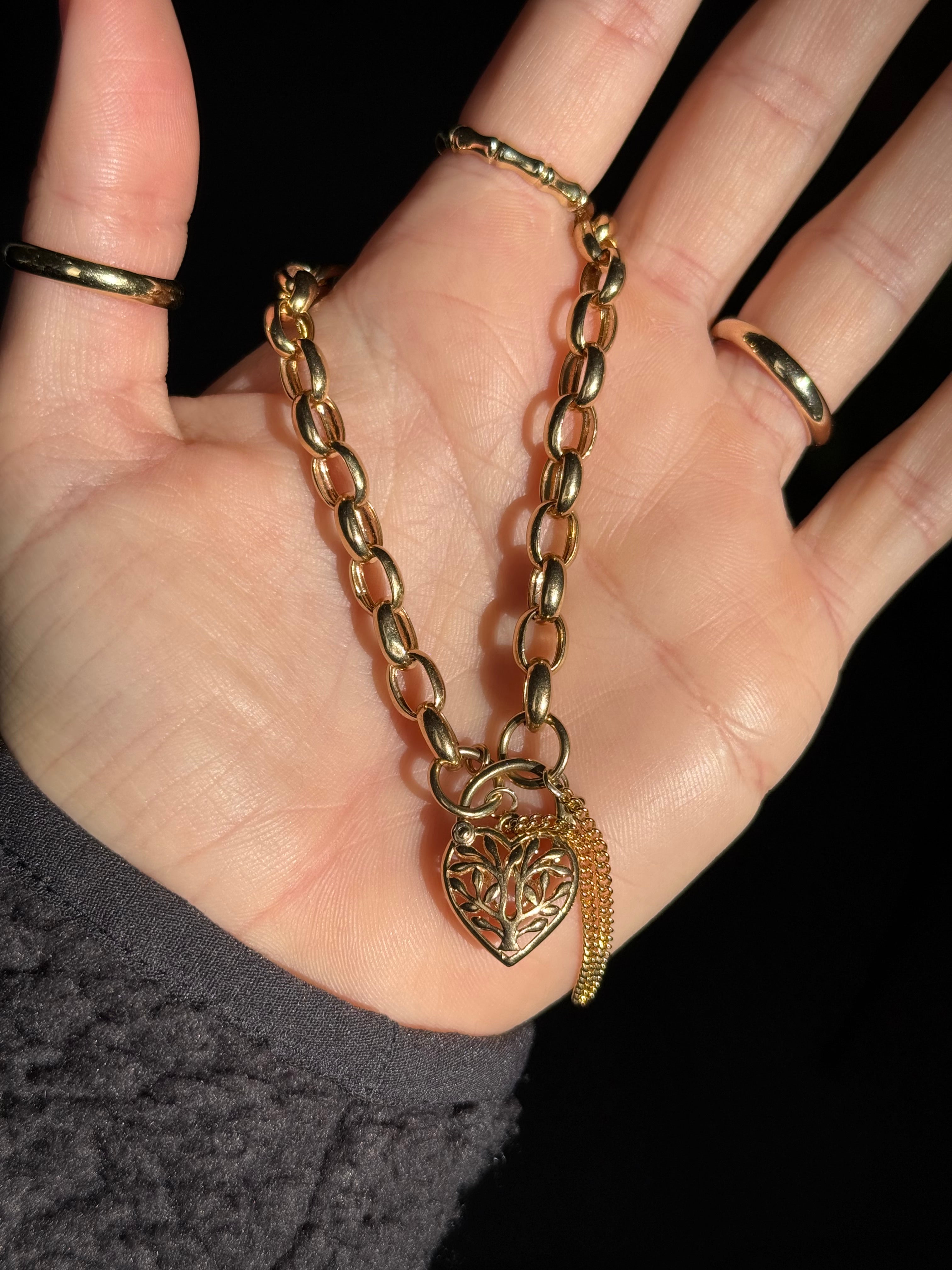 Antique Heart Padlock Chunky Rolo Bracelet