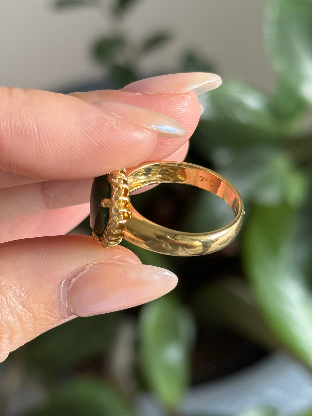 Emerald Cabochon Diamond Heart Ring