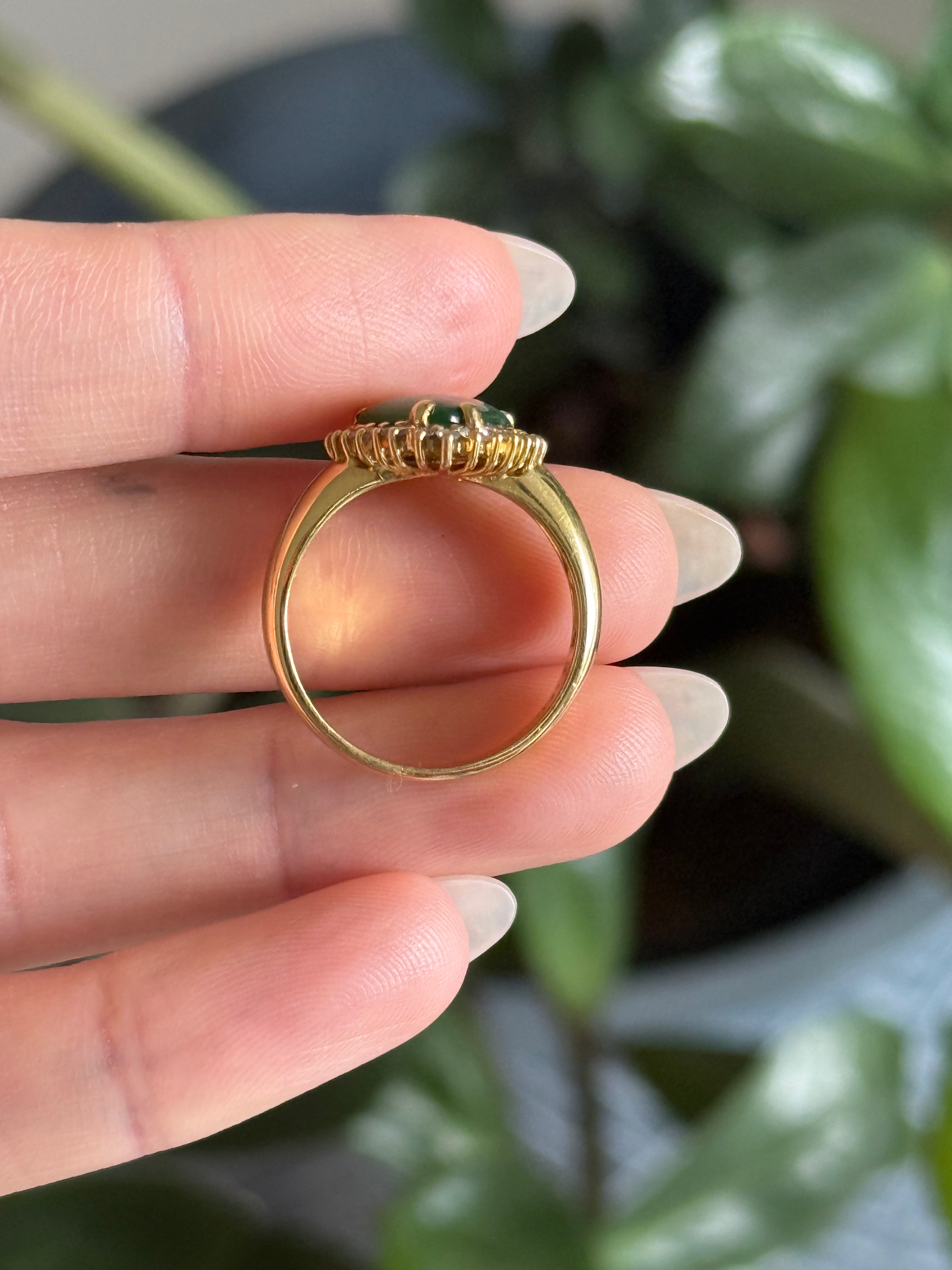 Emerald Cabochon Diamond Heart Ring