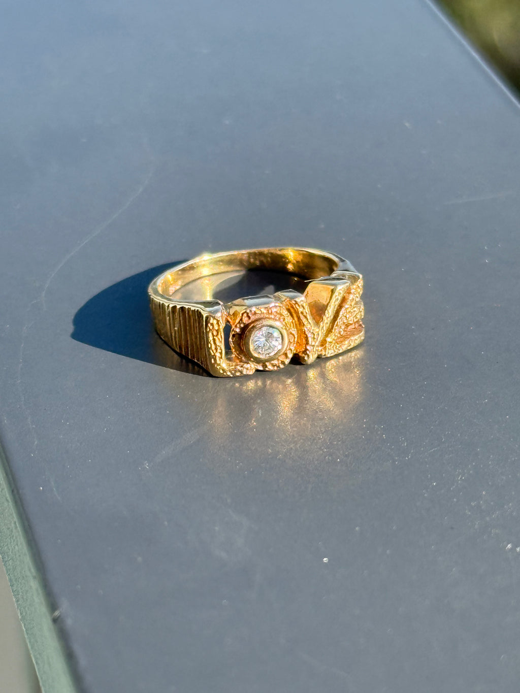 Textured Diamond Love Ring