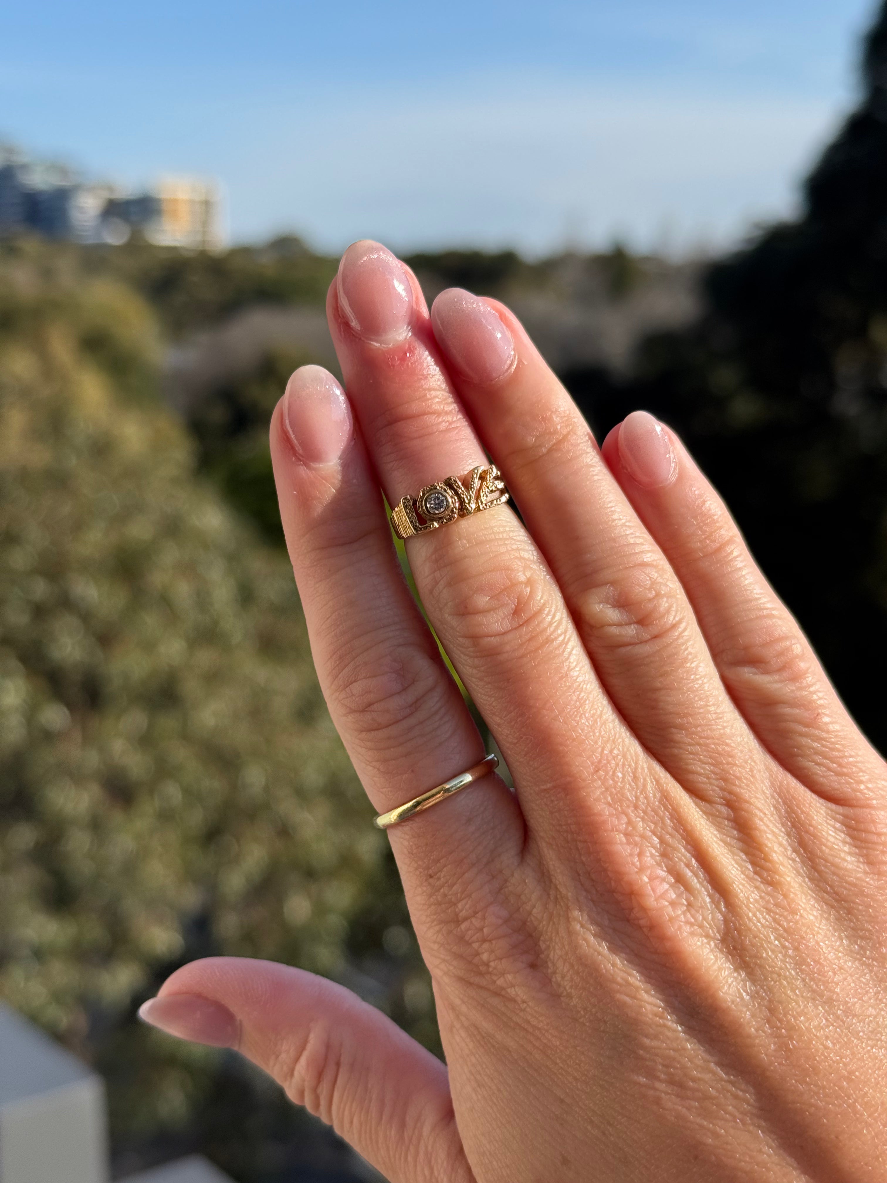 Textured Diamond Love Ring